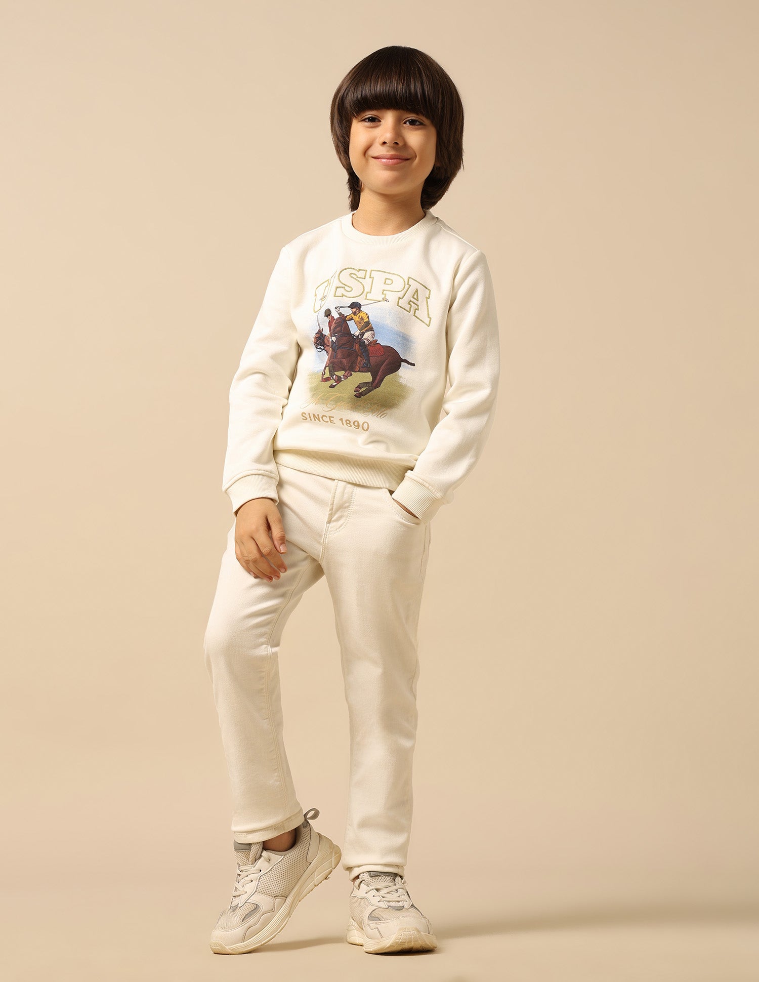 Boys Brand Printed Regular Fit Sweatshirt Off White - U.S. POLO ASSN. | Large