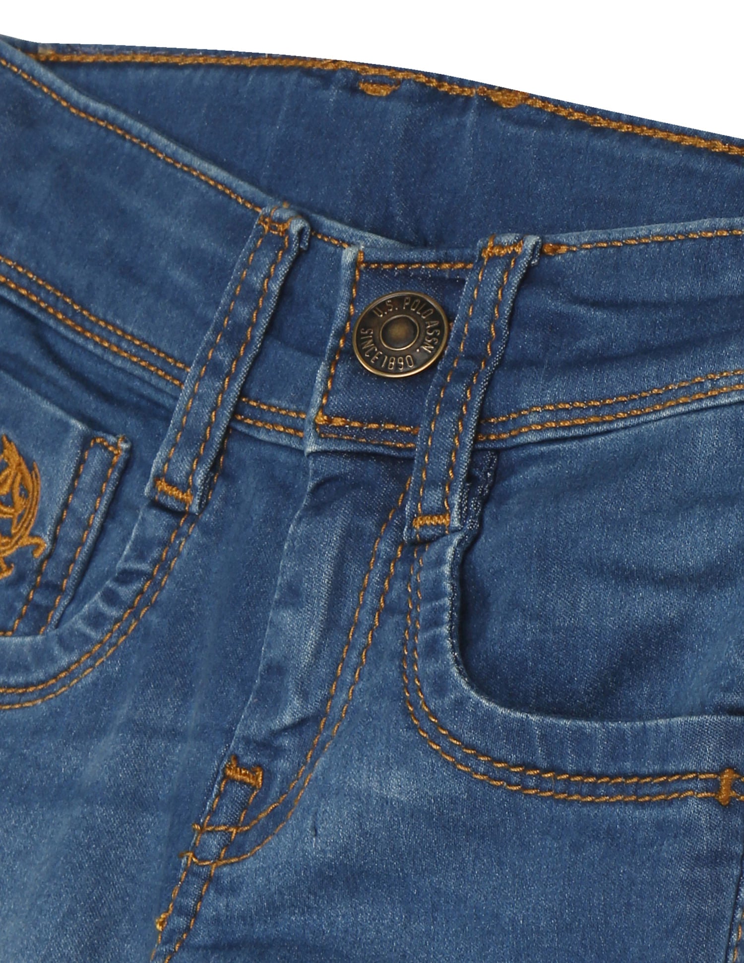 Boys Blue Mid Rise Stone Wash Denim Shorts Blue - U.S. Polo Assn. India | Large