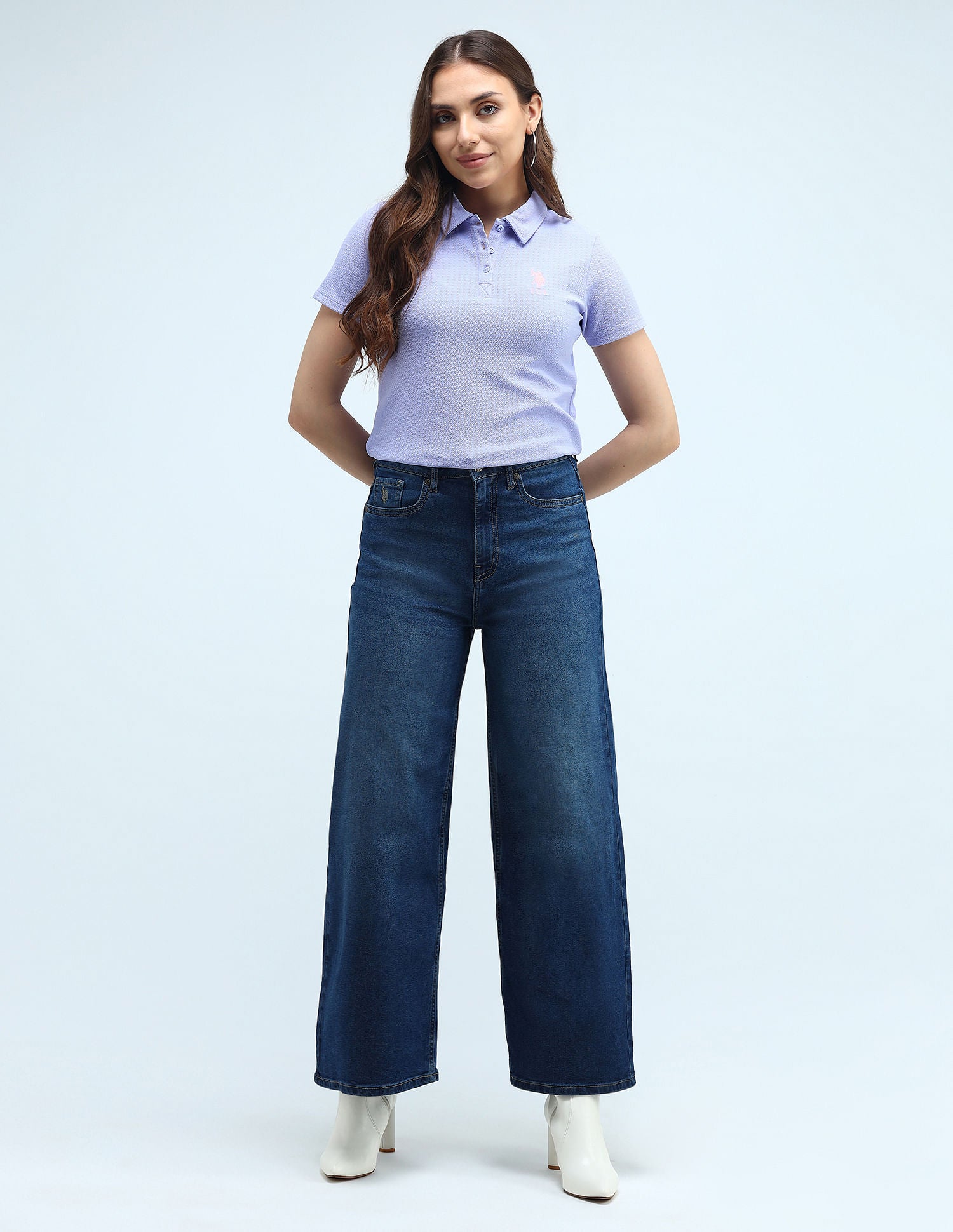 High Rise Ultra Wide Leg Jeans Dark Blue - U.S. Polo Assn. India | Large