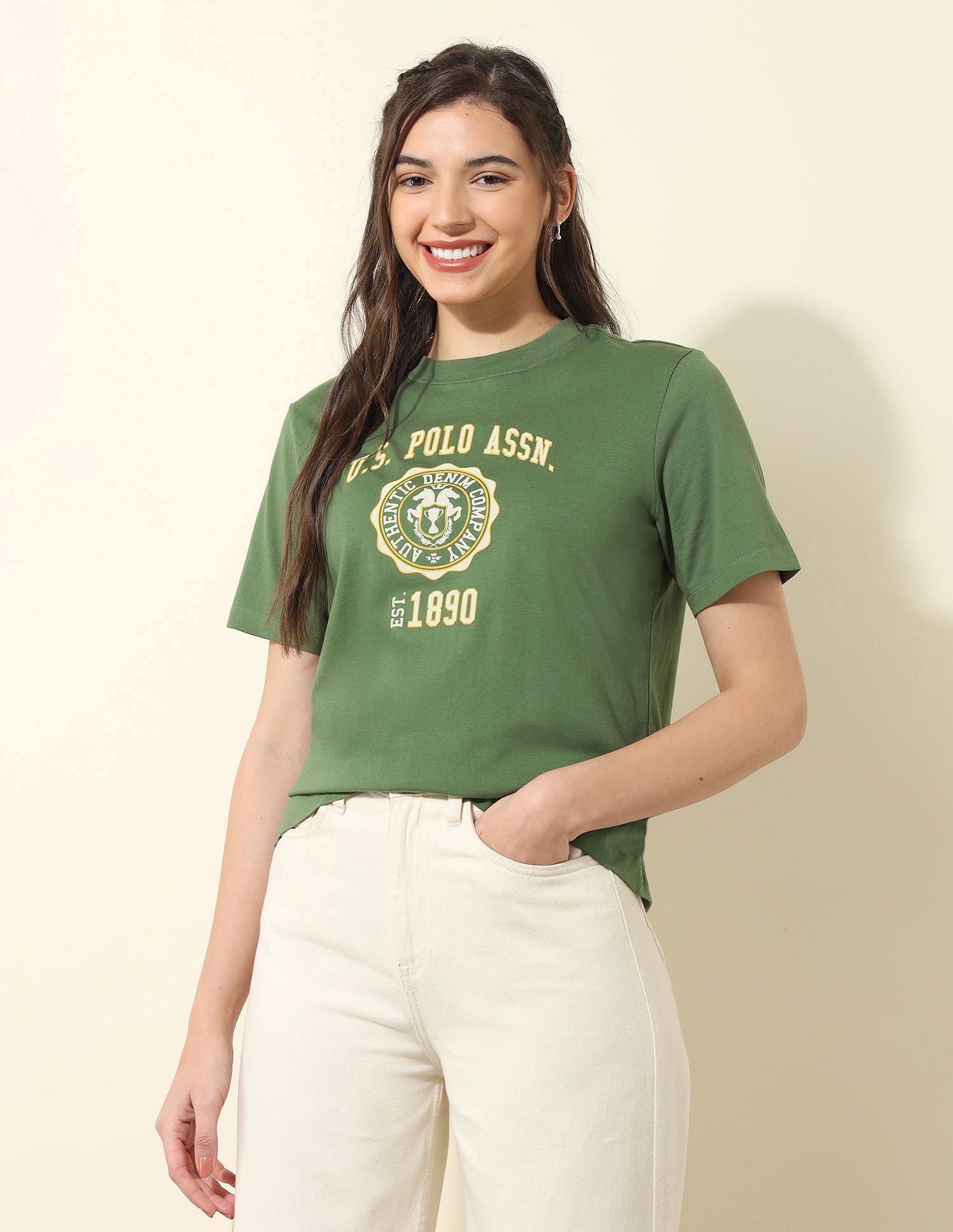 Boxy Fit Brand Printed T-Shirt Green - U.S. POLO ASSN. | Large