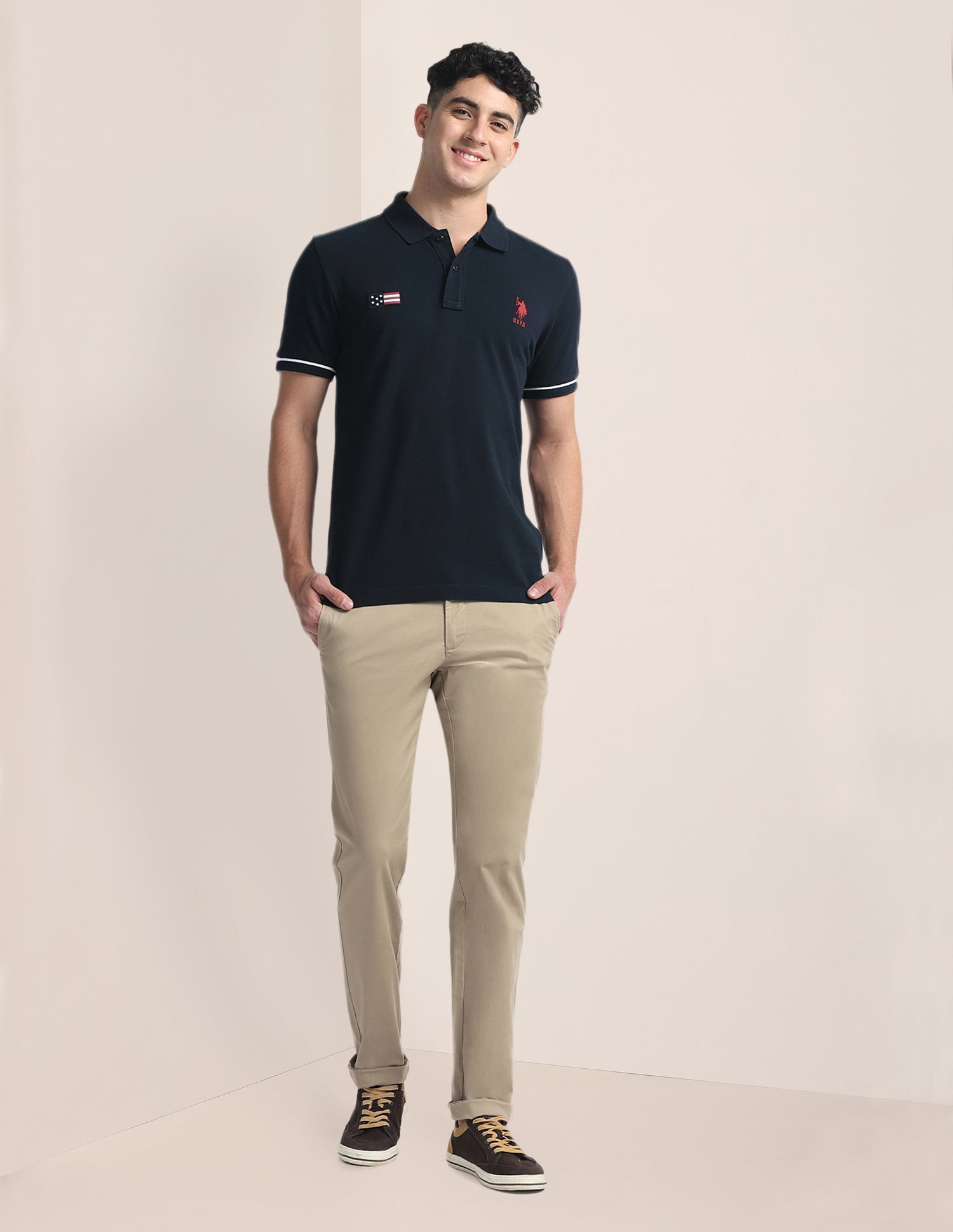 Brand Print Slim Fit Polo Shirt Navy - U.S. Polo Assn. India | Large