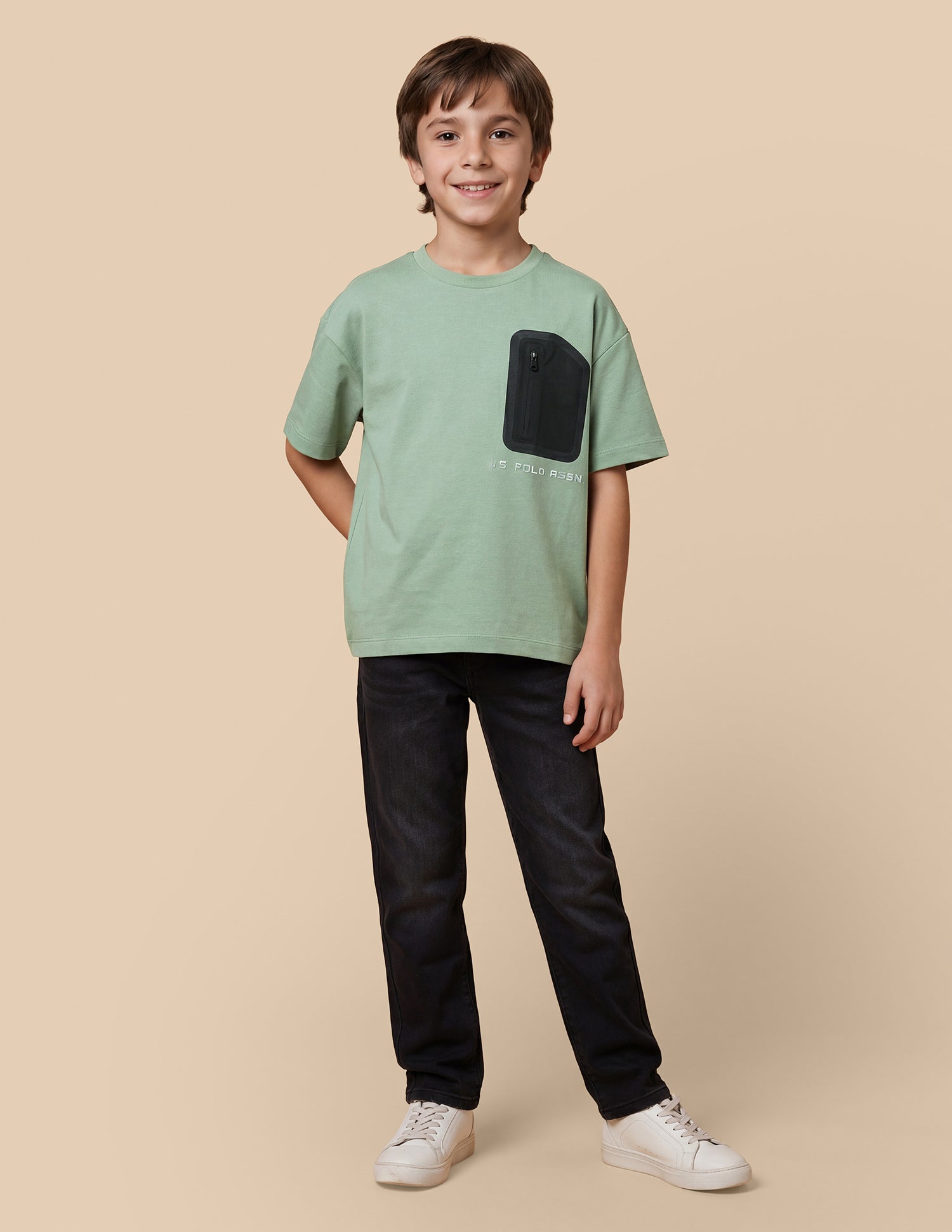 Solid Oversized Fit T-Shirt Light Olive - U.S. Polo Assn. India | Large