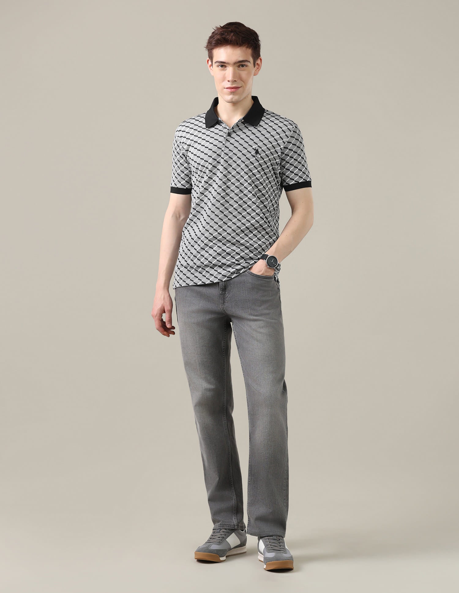 Geometric Printed Slim Fit Polo Shirt Grey - U.S. Polo Assn. India | Large