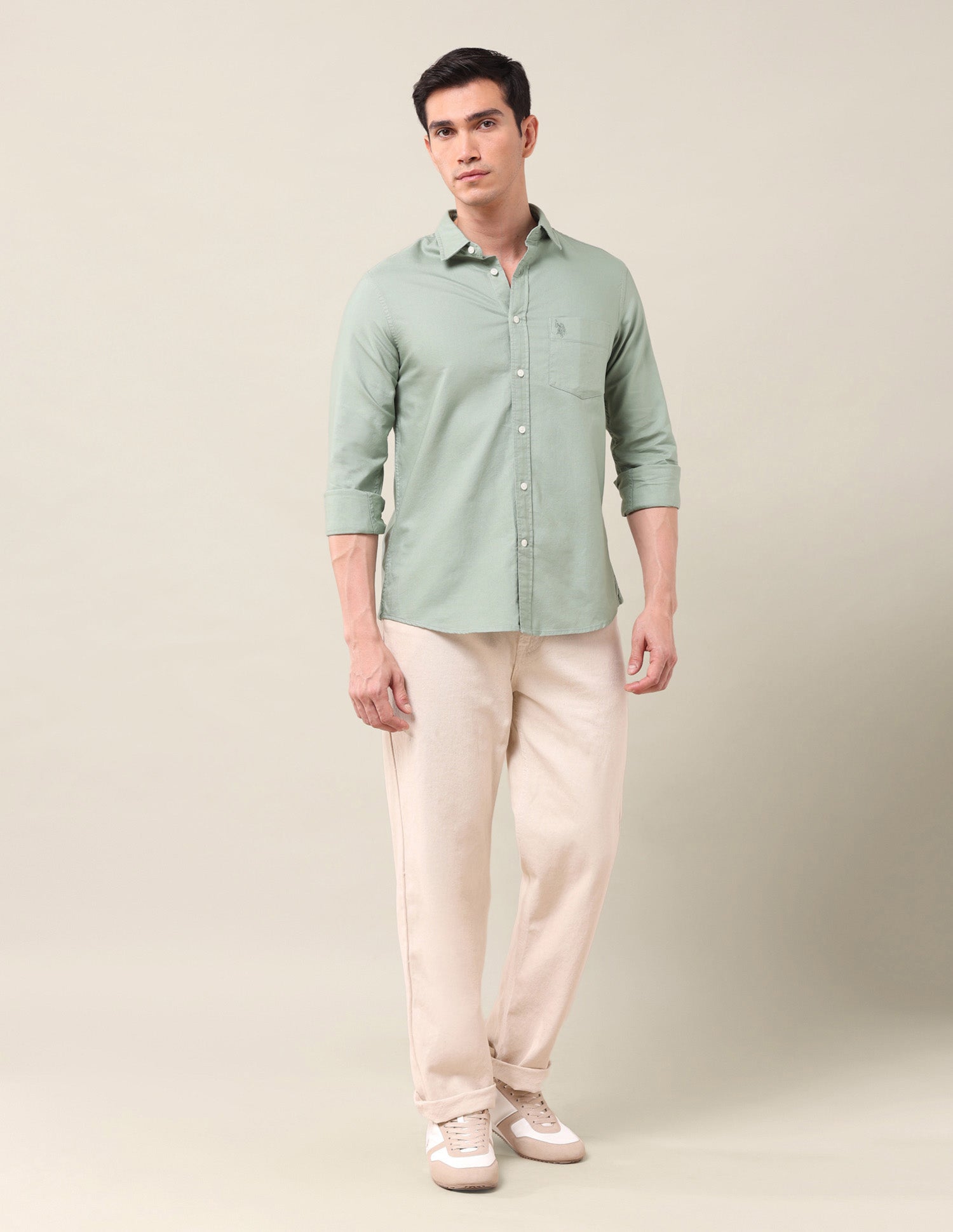 Tailored Fit Solid Shirt Light Green - U.S. Polo Assn. India | Large