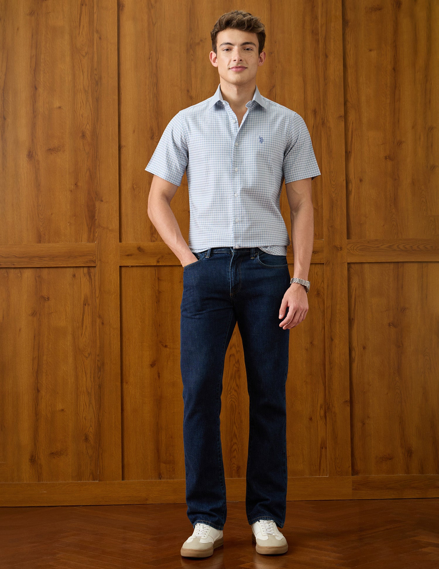 Graph Checked Twill Shirt Blue - U.S. Polo Assn. India | Large