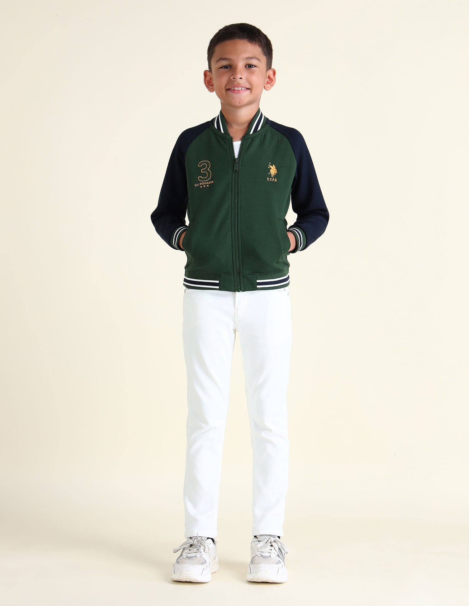 Boys Colour Block Raglan Sleeve Sweatshirt Light Olive - U.S. POLO ASSN. | Large