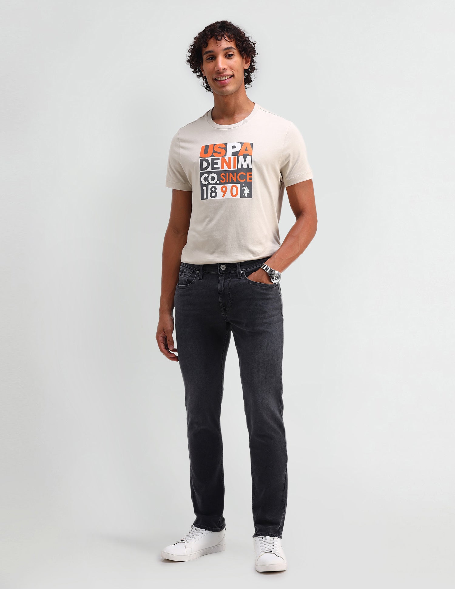 Brandon Slim Tapered Fit Grey Jeans Grey - U.S. Polo Assn. India | Large