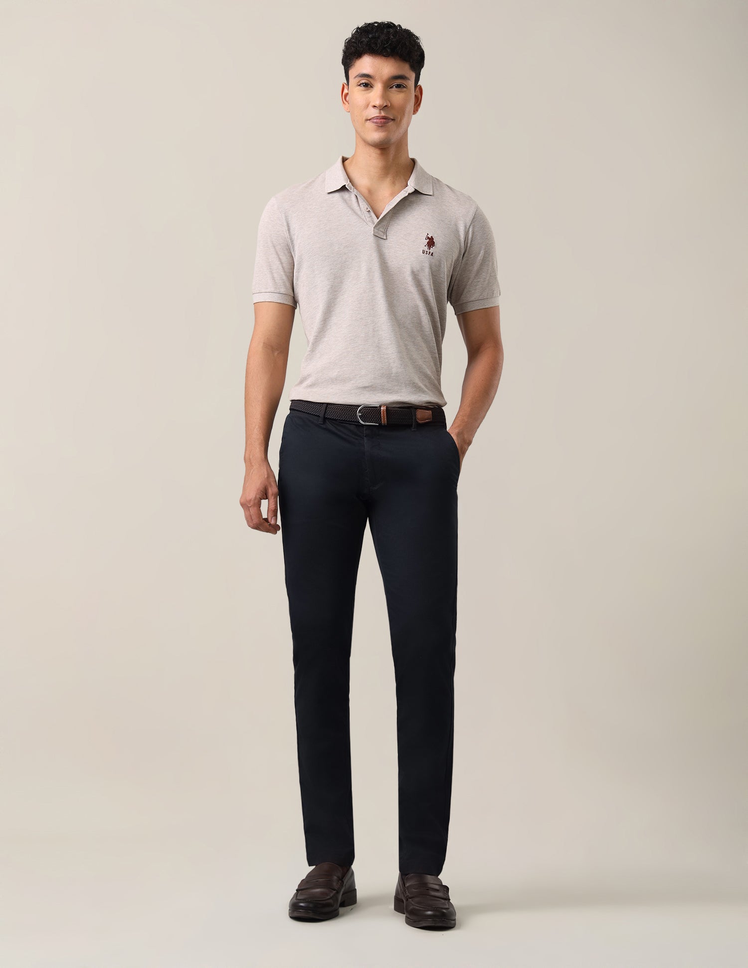 Textured Satin Trousers Dark Navy - U.S. Polo Assn. India | Large