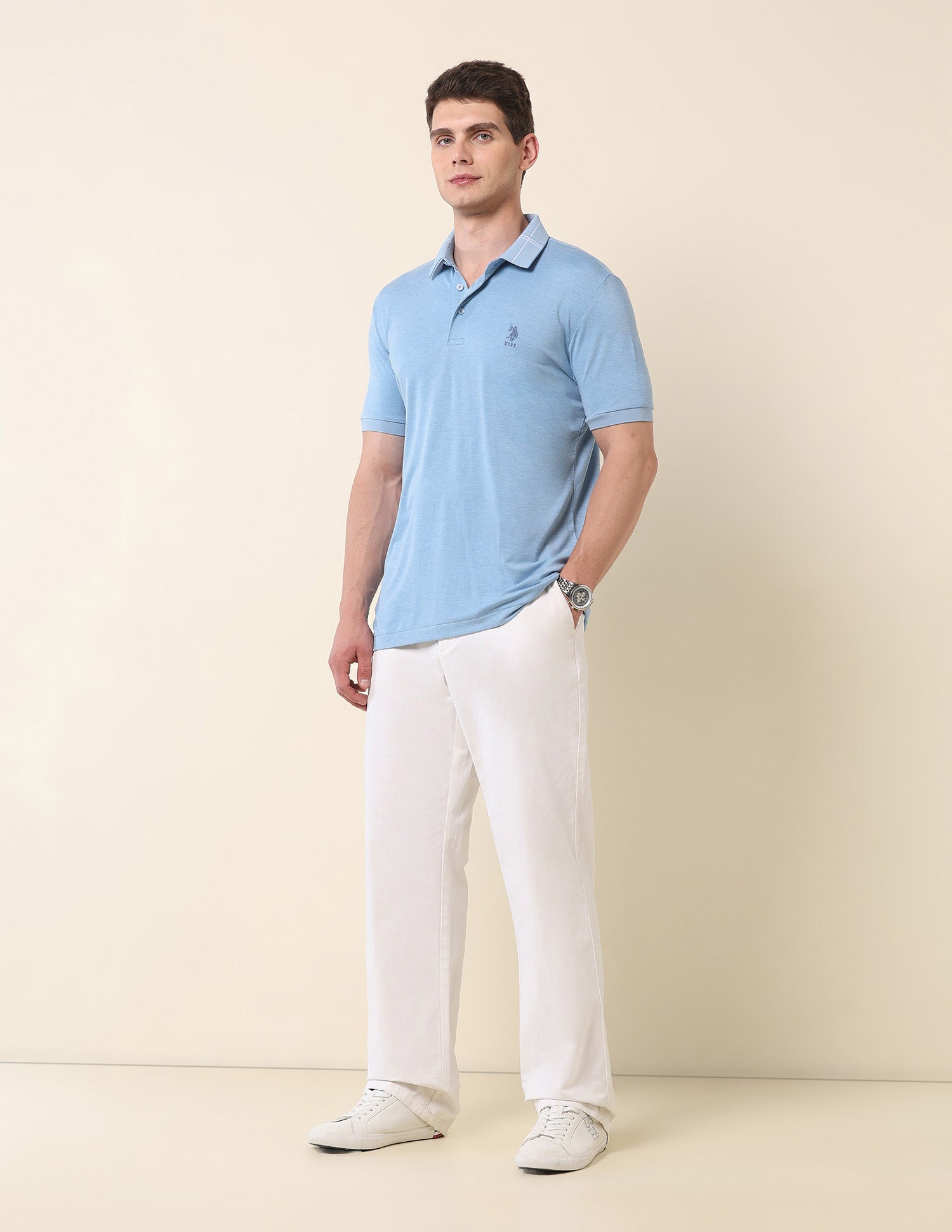 Solid Slim Fit Polo Shirt Light Blue - U.S. Polo Assn. India | Large