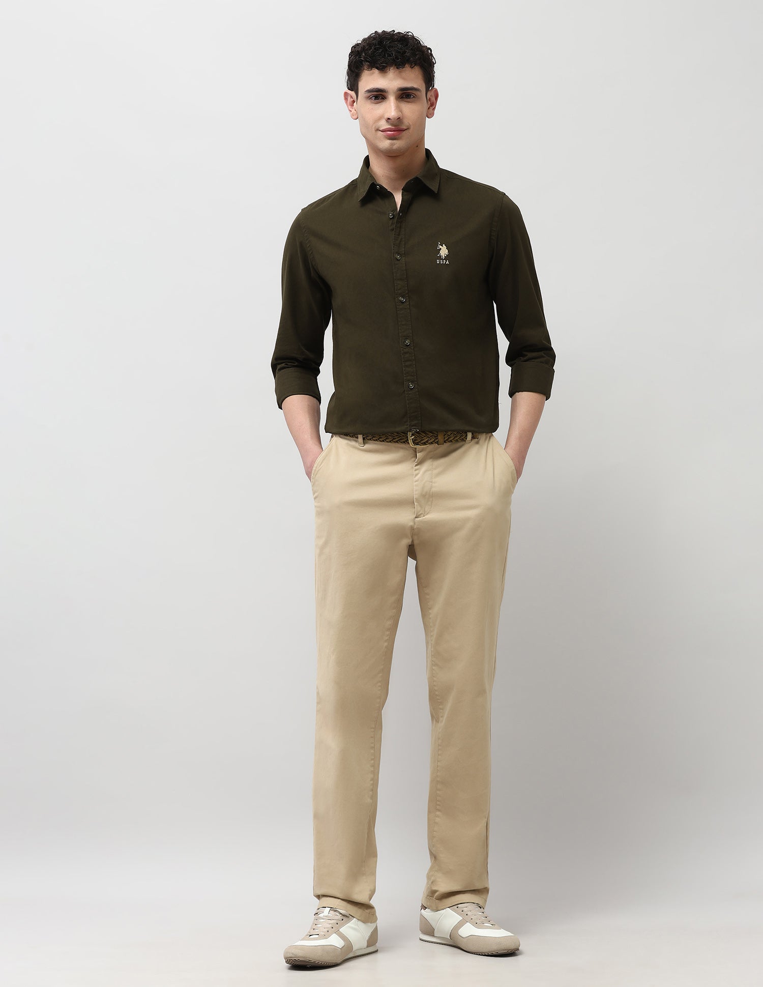 Twill Pure Cotton Shirt Green - U.S. Polo Assn. India | Large