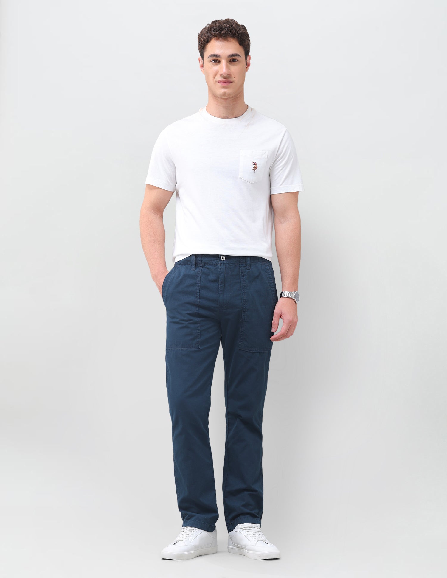 Harold Slim Straight Fit Mid Rise Trouser Navy - U.S. Polo Assn. India | Large