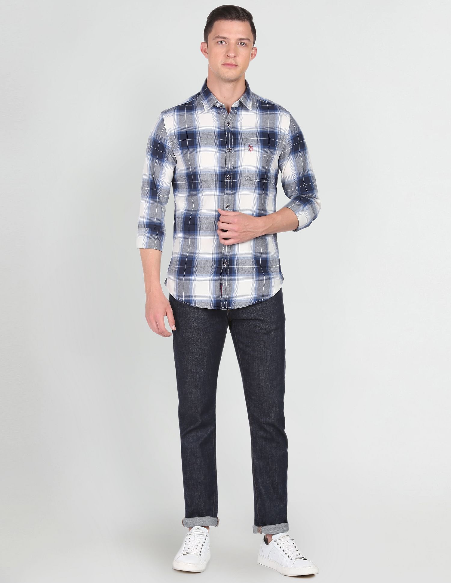Pure Cotton Plaid Check Casual Shirt Blue - U.S. Polo Assn. India | Large