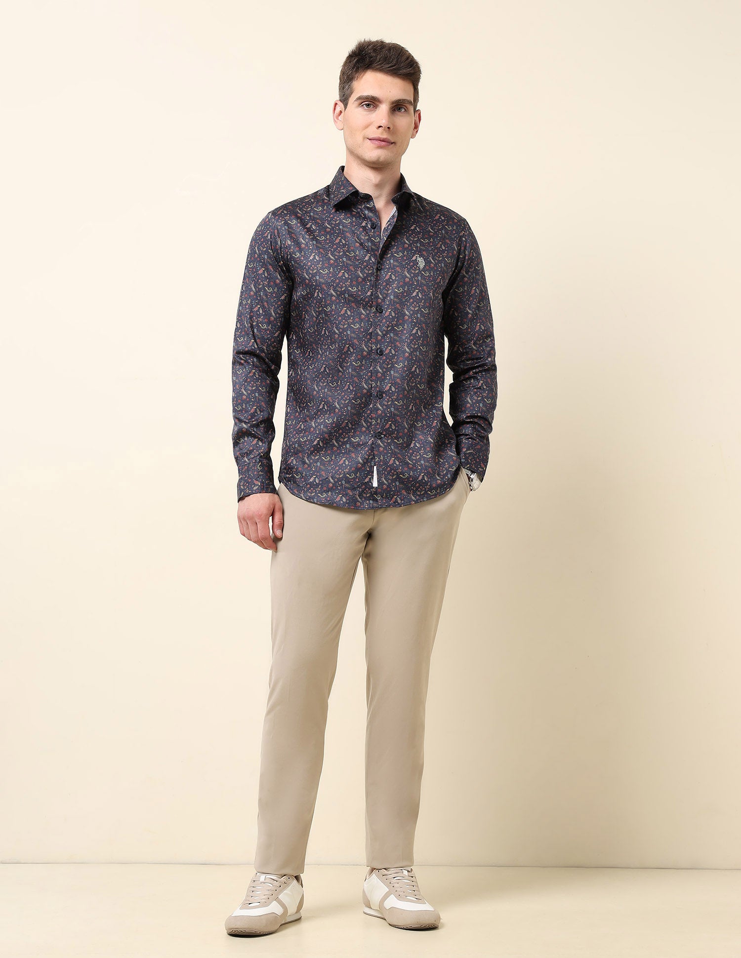 All-Over Printed Satin Shirt Navy - U.S. Polo Assn. India | Large