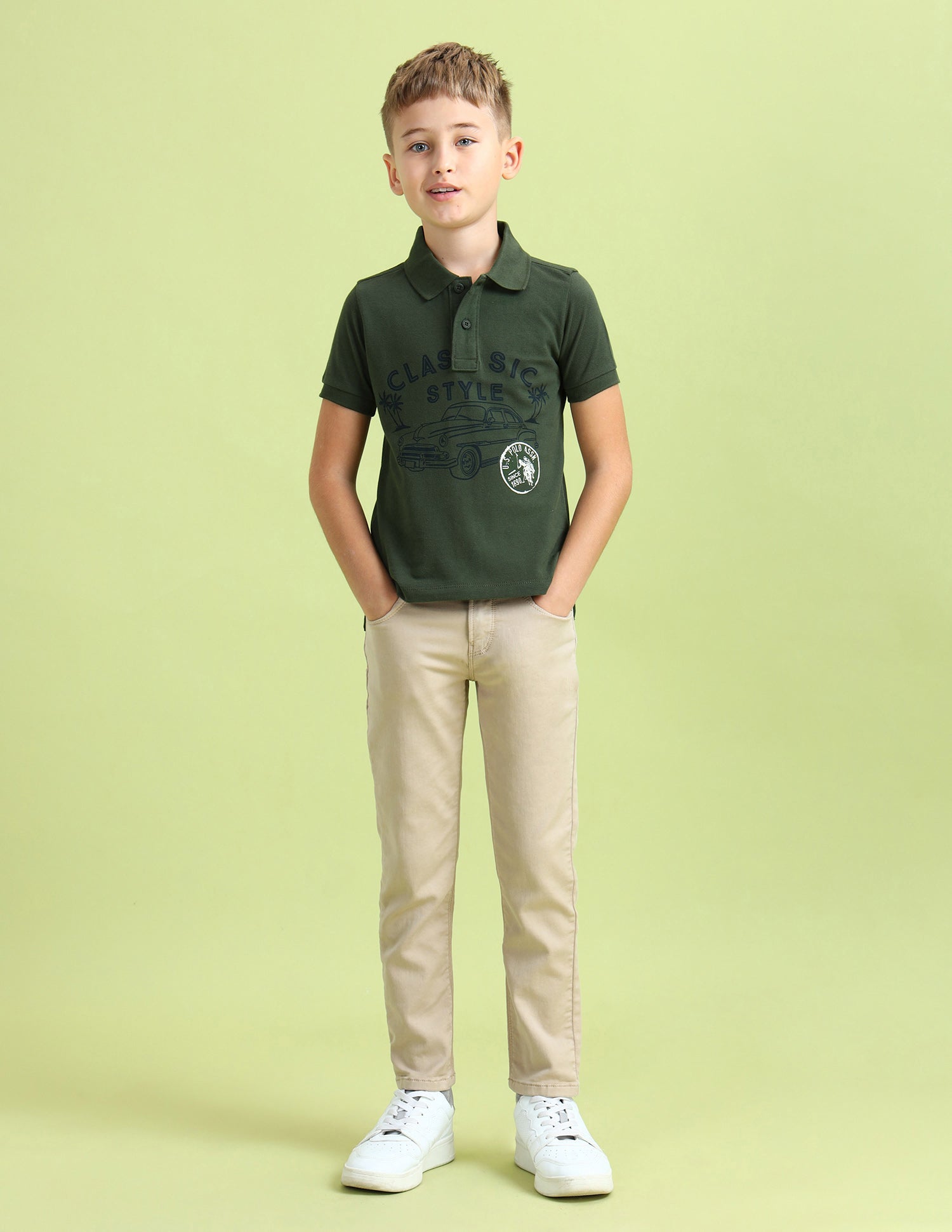Boys Graphic Printed Regular Fit Polo Shirts Kombu Green - U.S. Polo Assn. India | Large