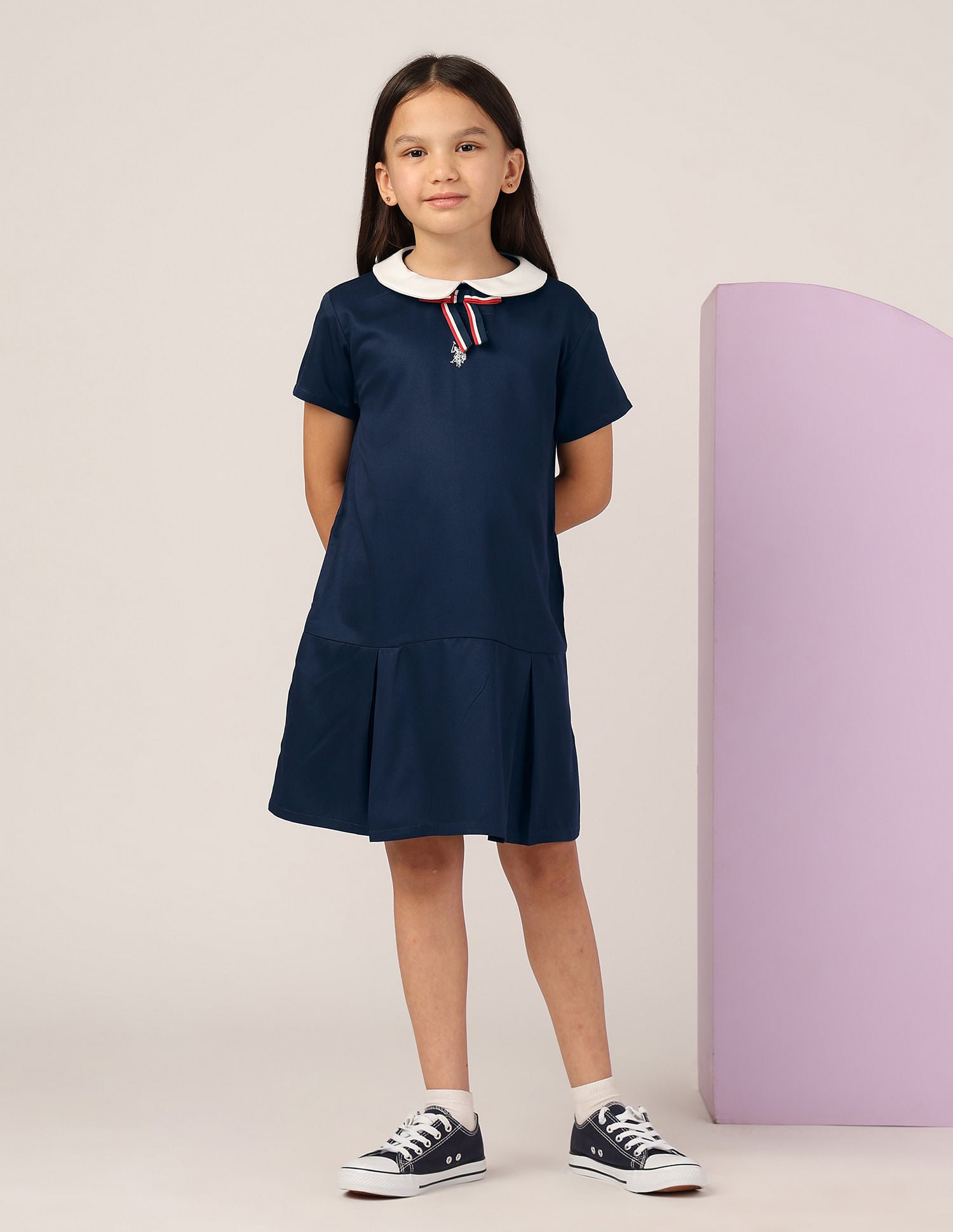Girls Peter Pan Collar A-Line Dress Navy - U.S. POLO ASSN. | Large
