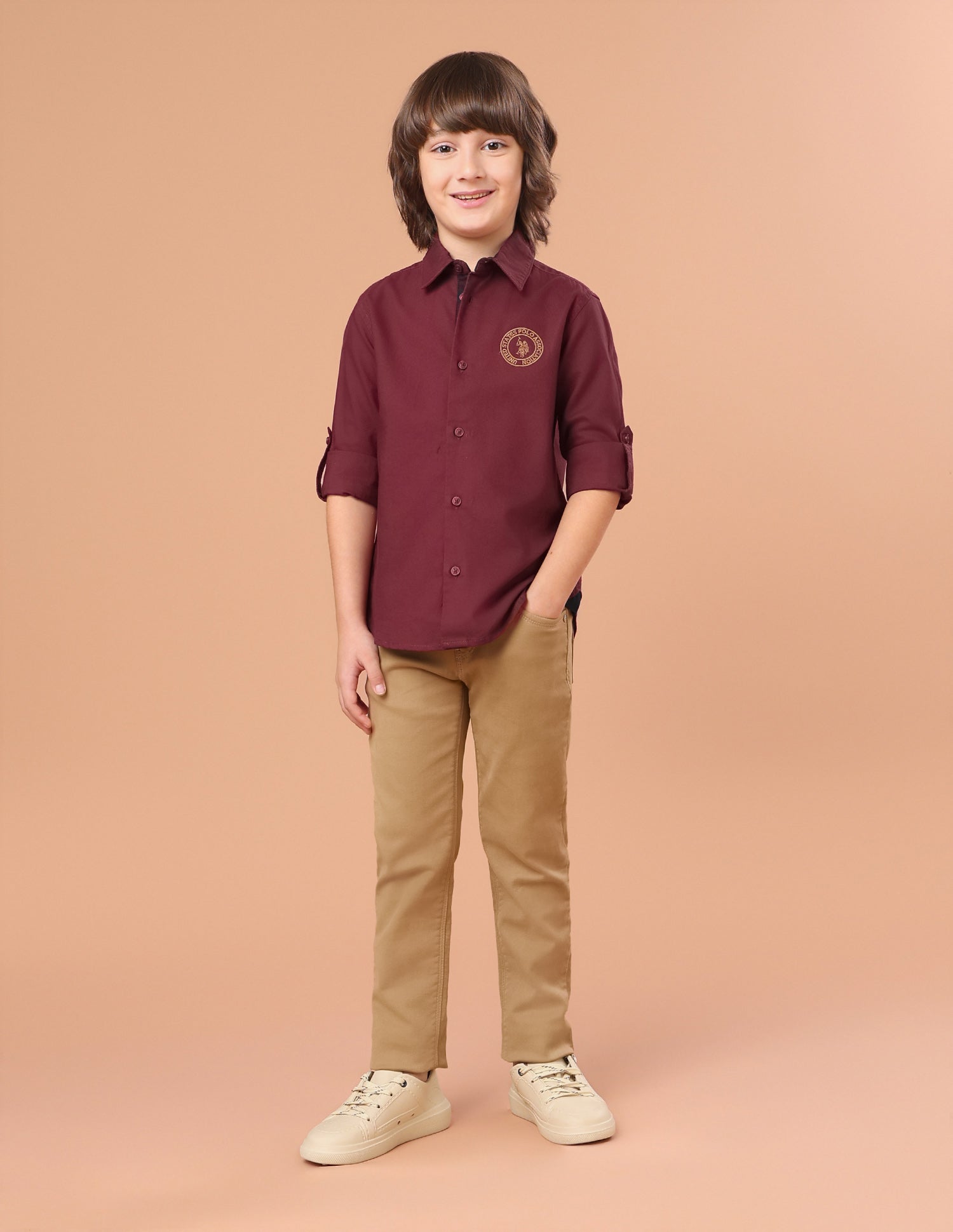 Typographic Brand Printed Twill Shirt Maroon - U.S. Polo Assn. India | Large