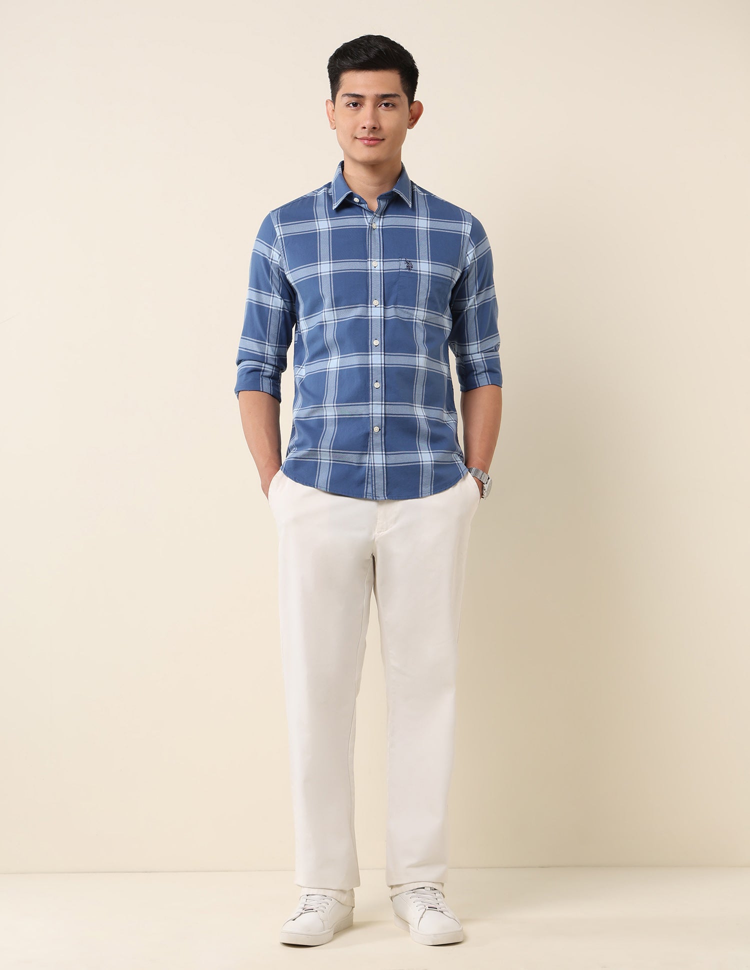 Grid Tattersall Checked Pure Cotton Shirt Blue - U.S. Polo Assn. India | Large