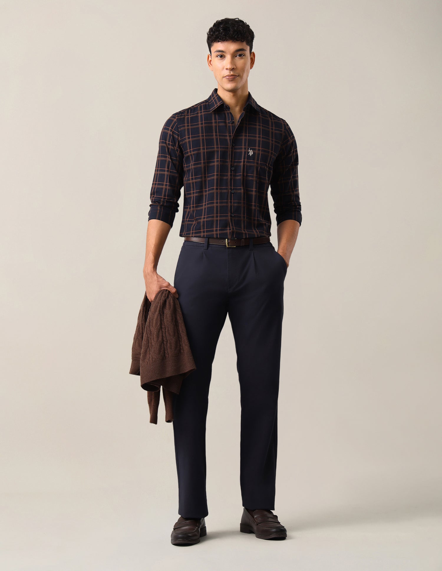 Grid Tattersall Checked Tailored Fit Shirt Navy - U.S. Polo Assn. India | Large