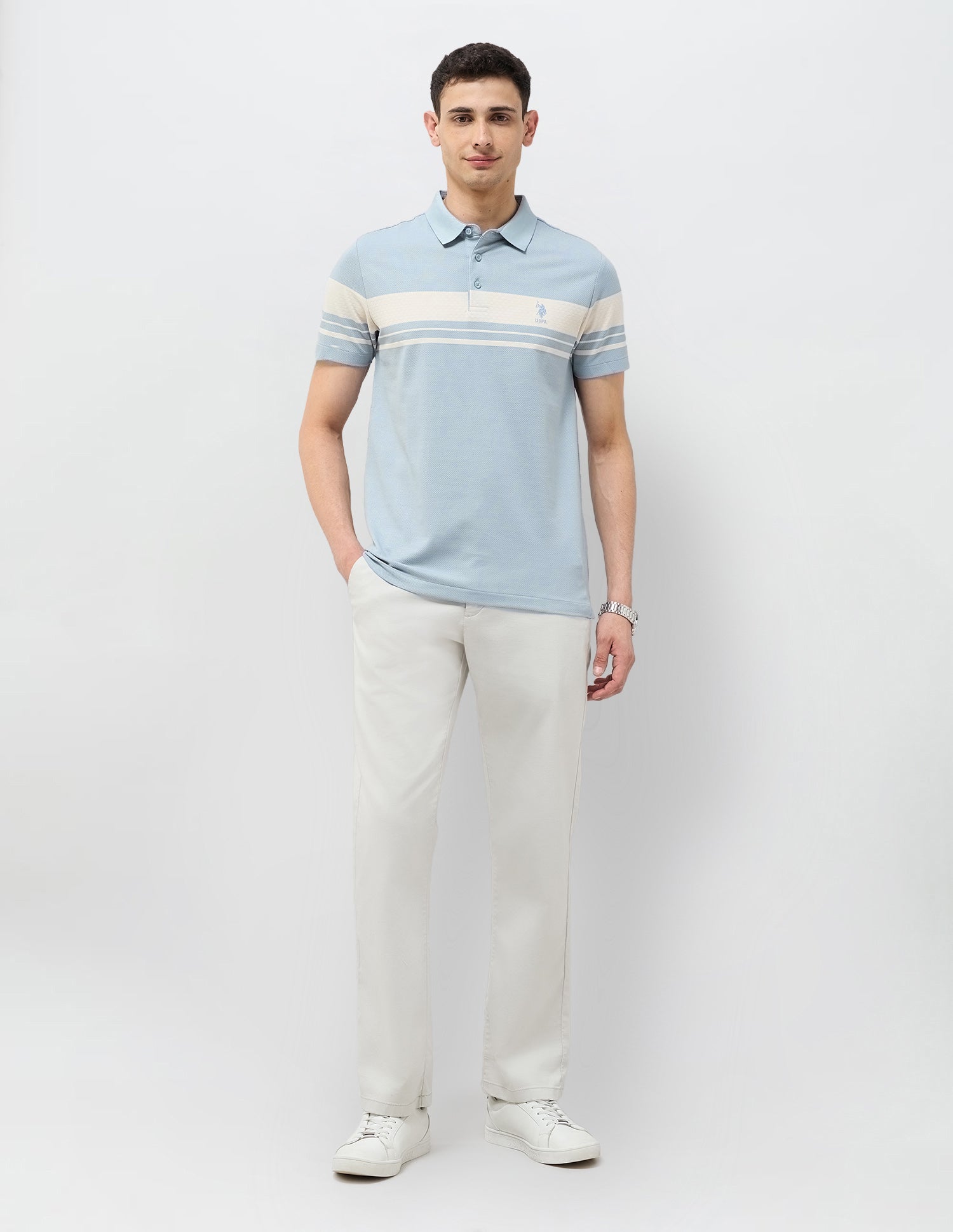 Horizontal Striped Slim Fit Polo Shirt Light Blue - U.S. POLO ASSN. | Large