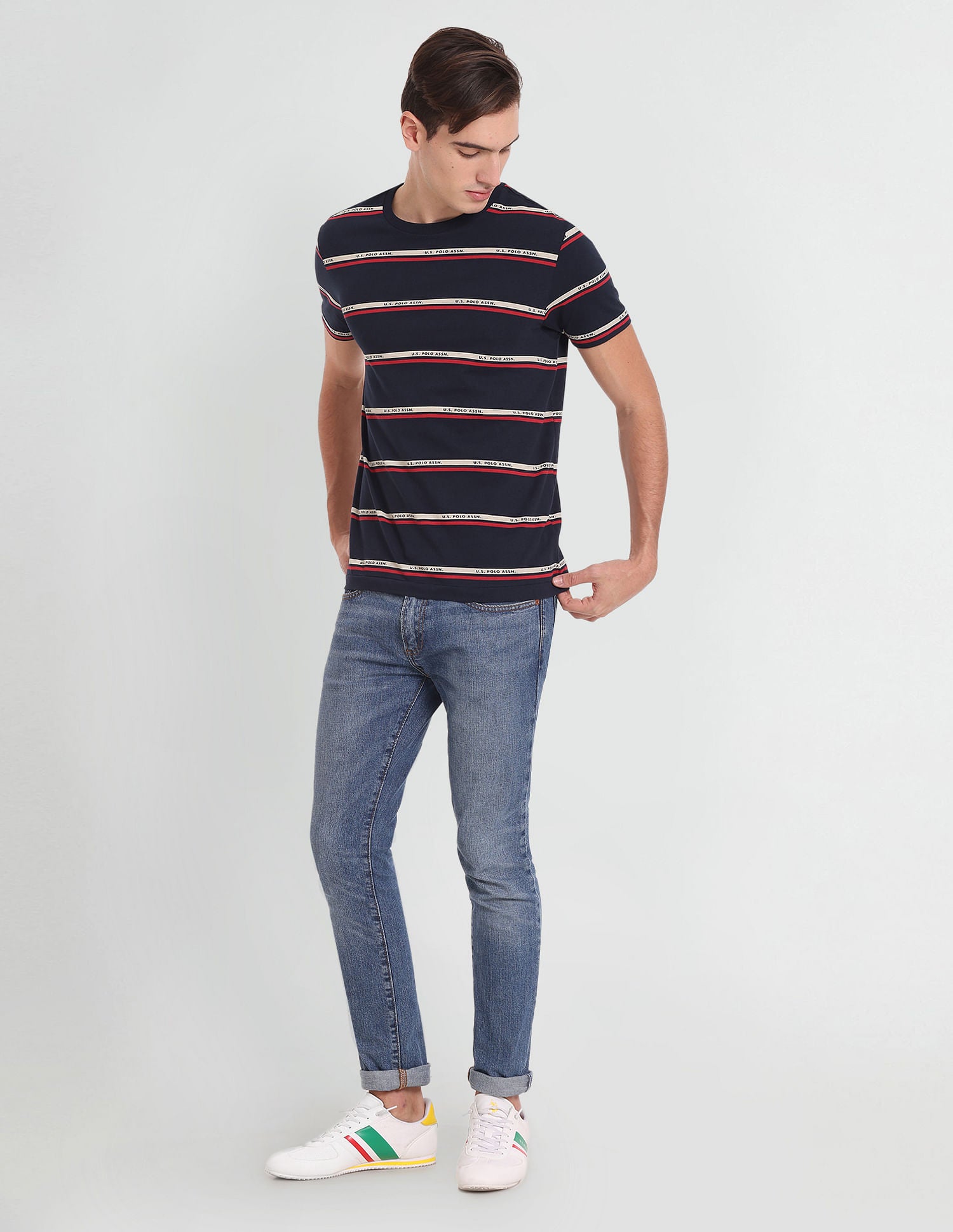 Horizontal Stripe Cotton T-Shirt Navy - U.S. Polo Assn. India | Large