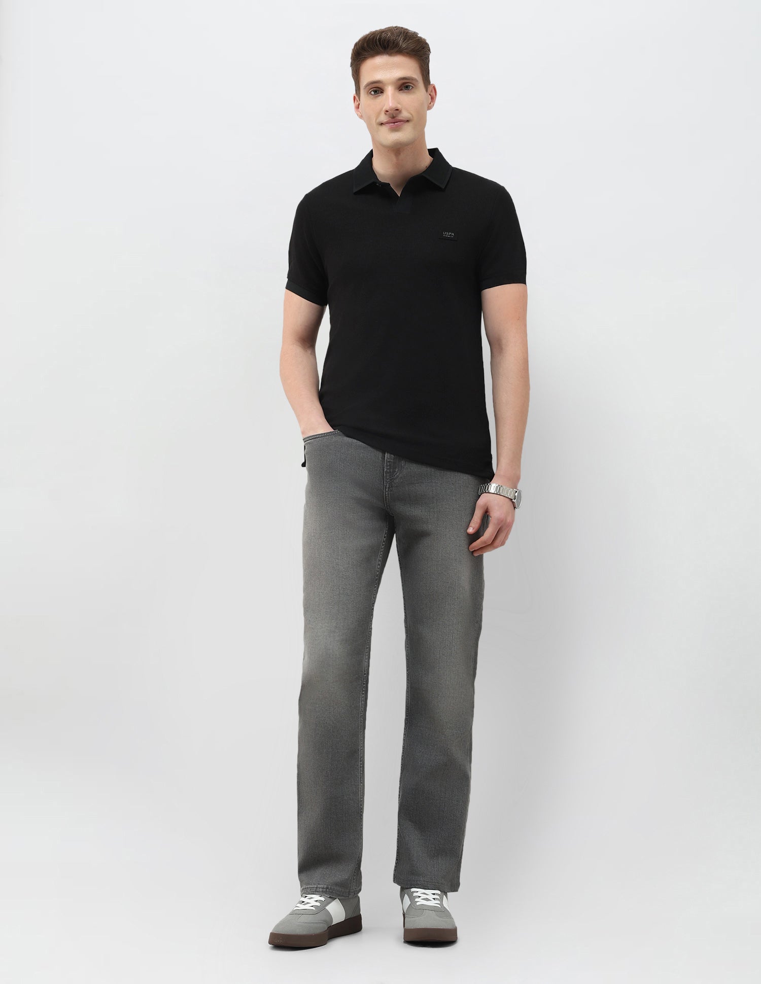 Textured Black & Gold Slim Fit Polo Shirt Black - U.S. Polo Assn. India | Large