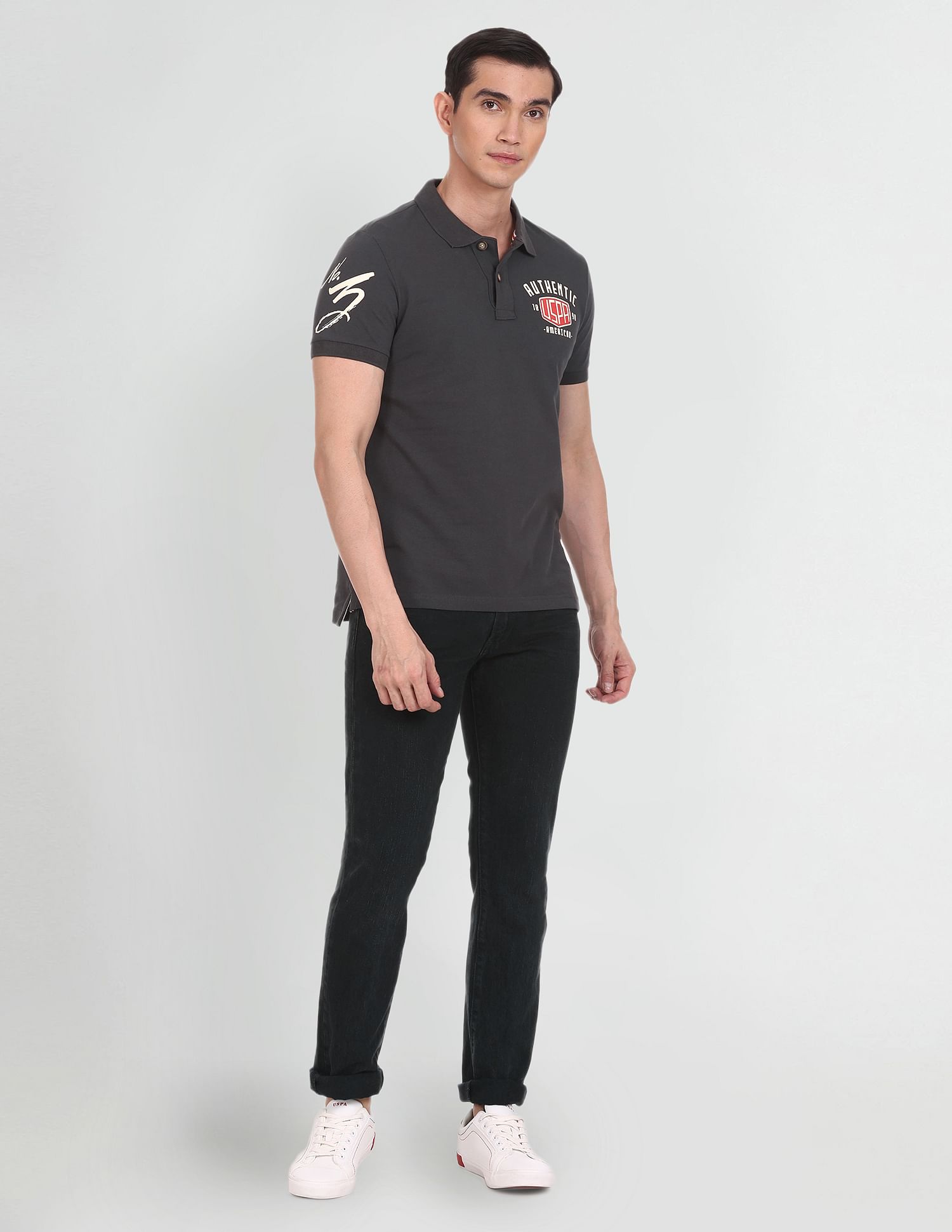 Placement Print Cotton Polo Shirt Dark Grey - U.S. POLO ASSN. | Large