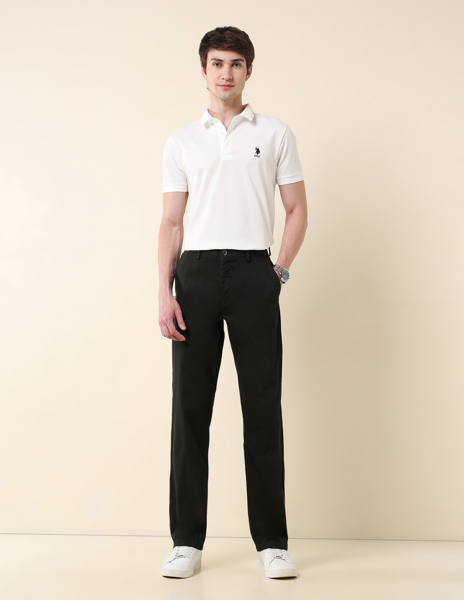 Solid Riley Straight Fit Twill Trousers Olive - U.S. POLO ASSN. | Large