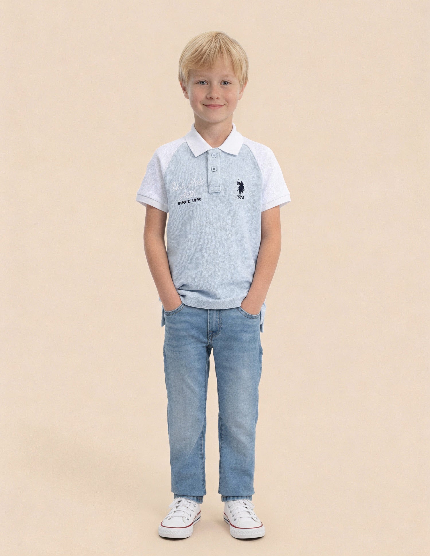 Boys Colour Block Regular Fit Polo Shirt Light Blue - U.S. Polo Assn. India | Large