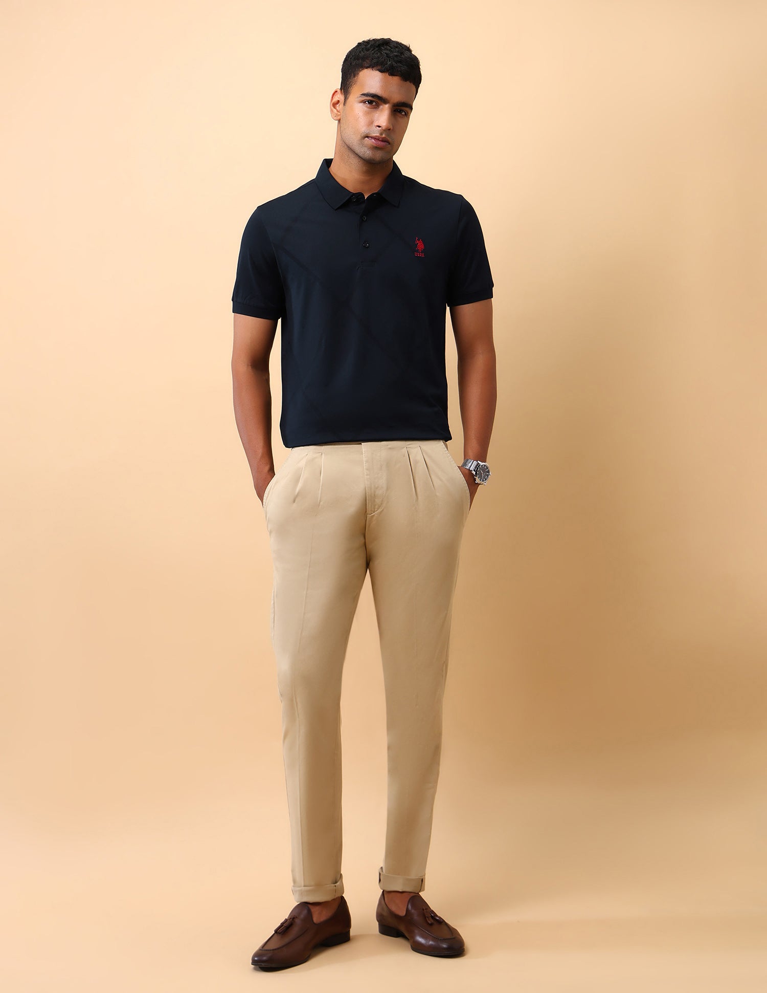 Textured Slim Fit Polo Shirt Navy - U.S. Polo Assn. India | Large