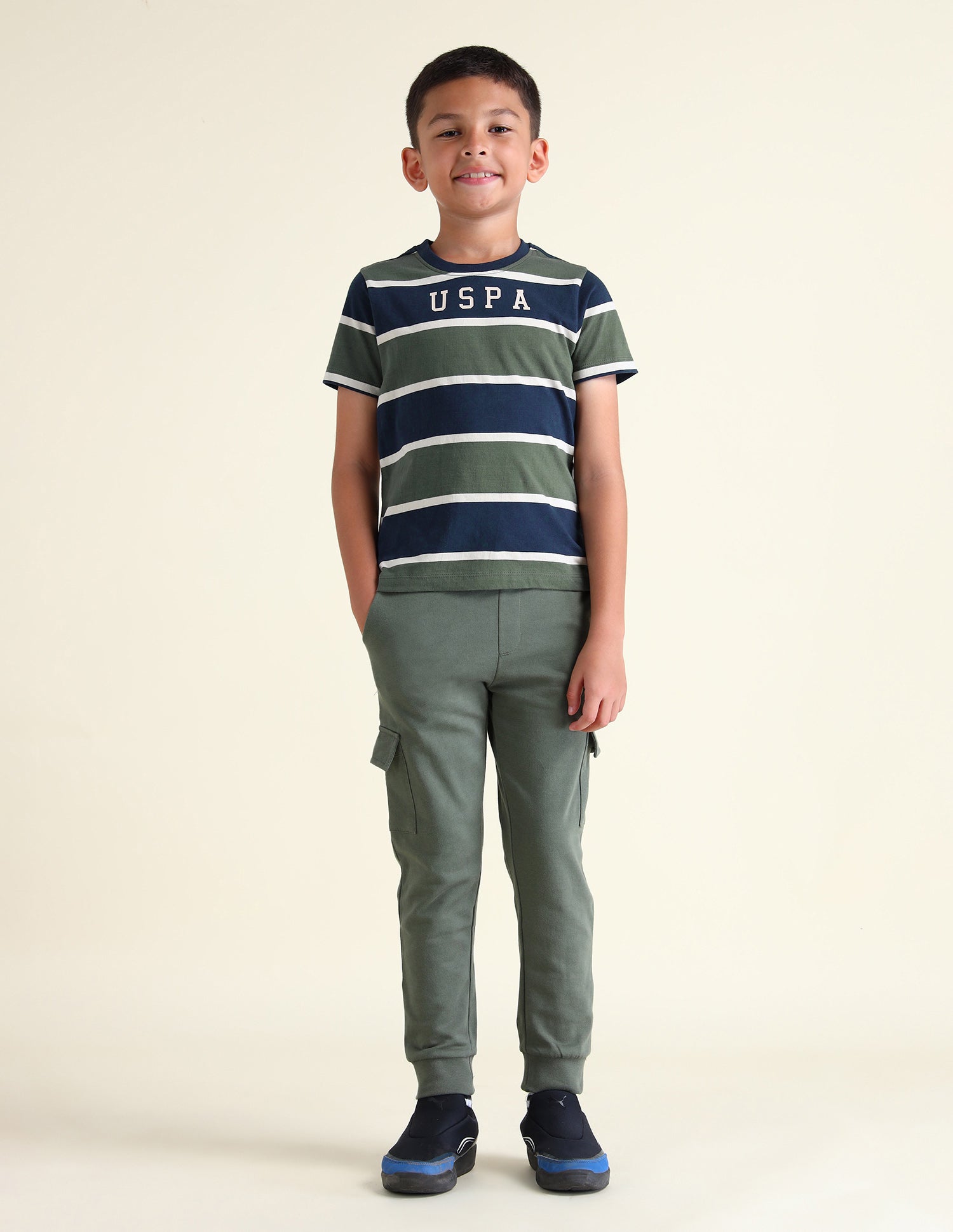 Boys Horizontal Striped Regular Fit T-Shirt Olive - U.S. POLO ASSN. | Large