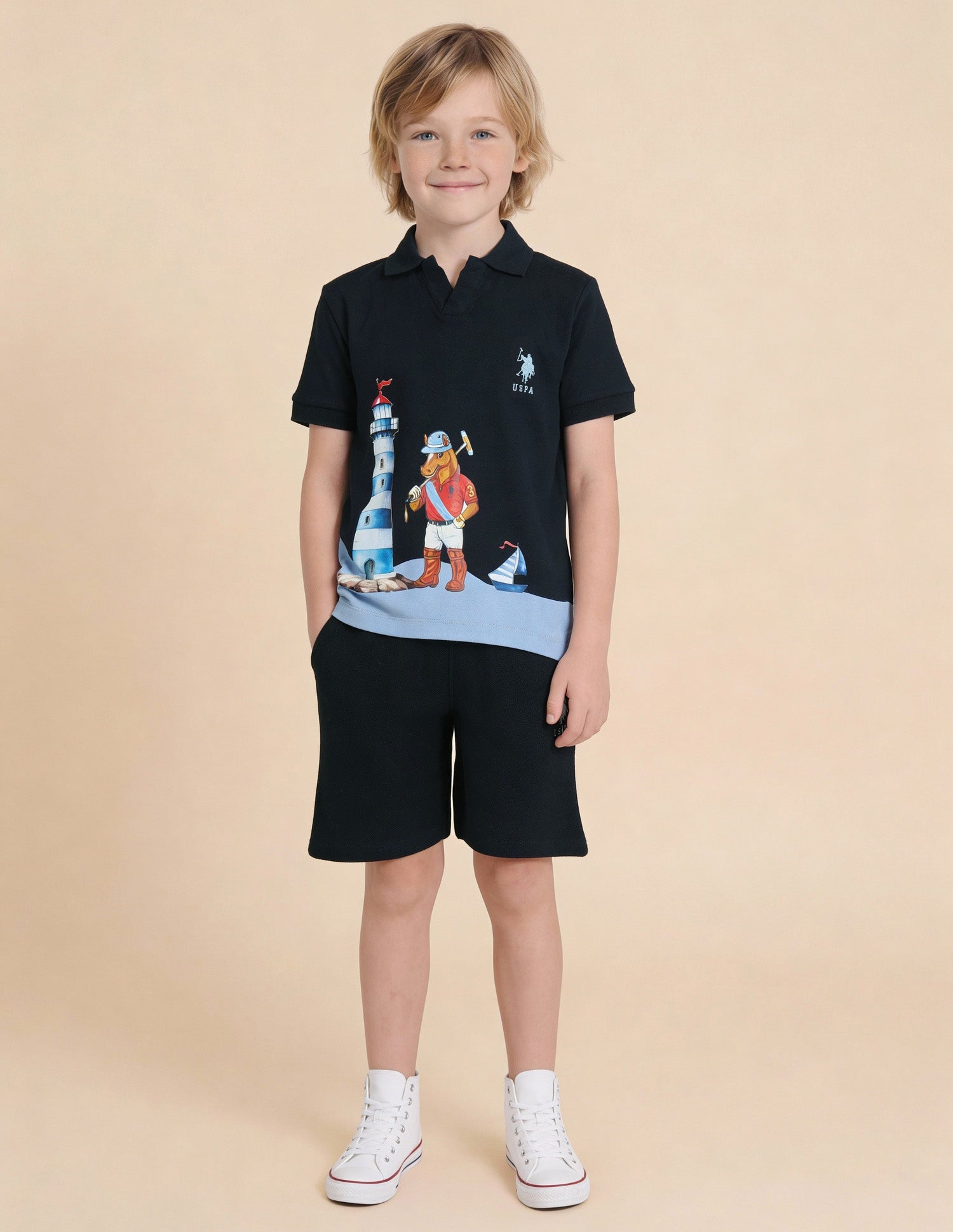 Graphic Brand Printed Regular Fit Polo Shirt Navy - U.S. Polo Assn. India | Large