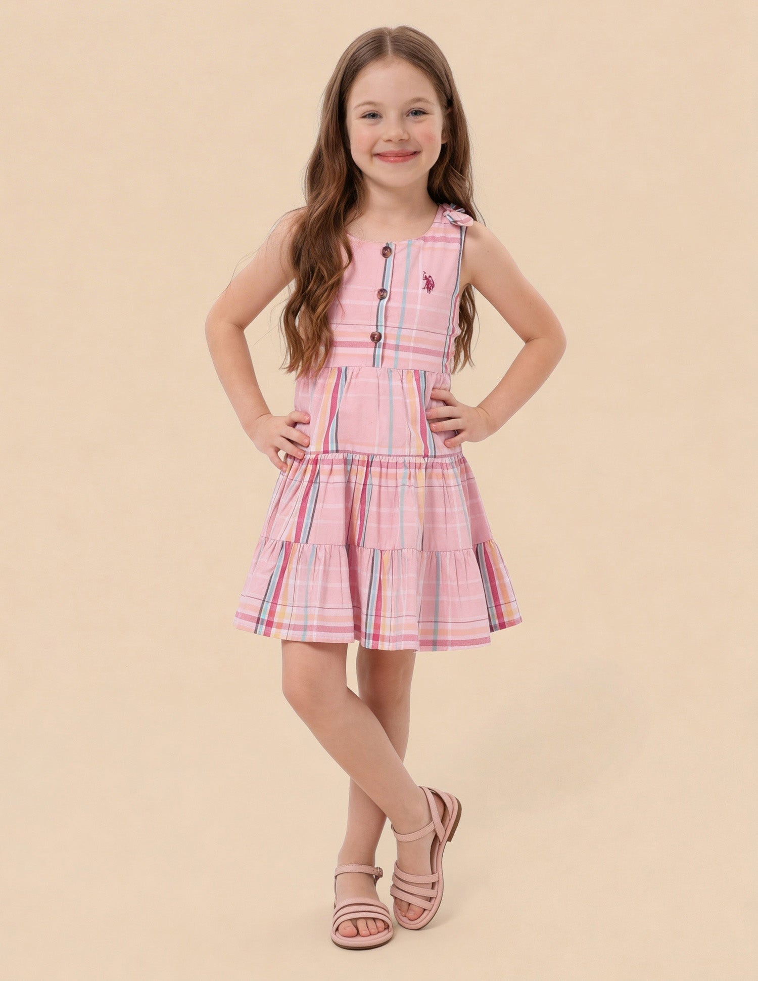 Tiered Checked Flared Dress Multicolour - U.S. Polo Assn. India | Large