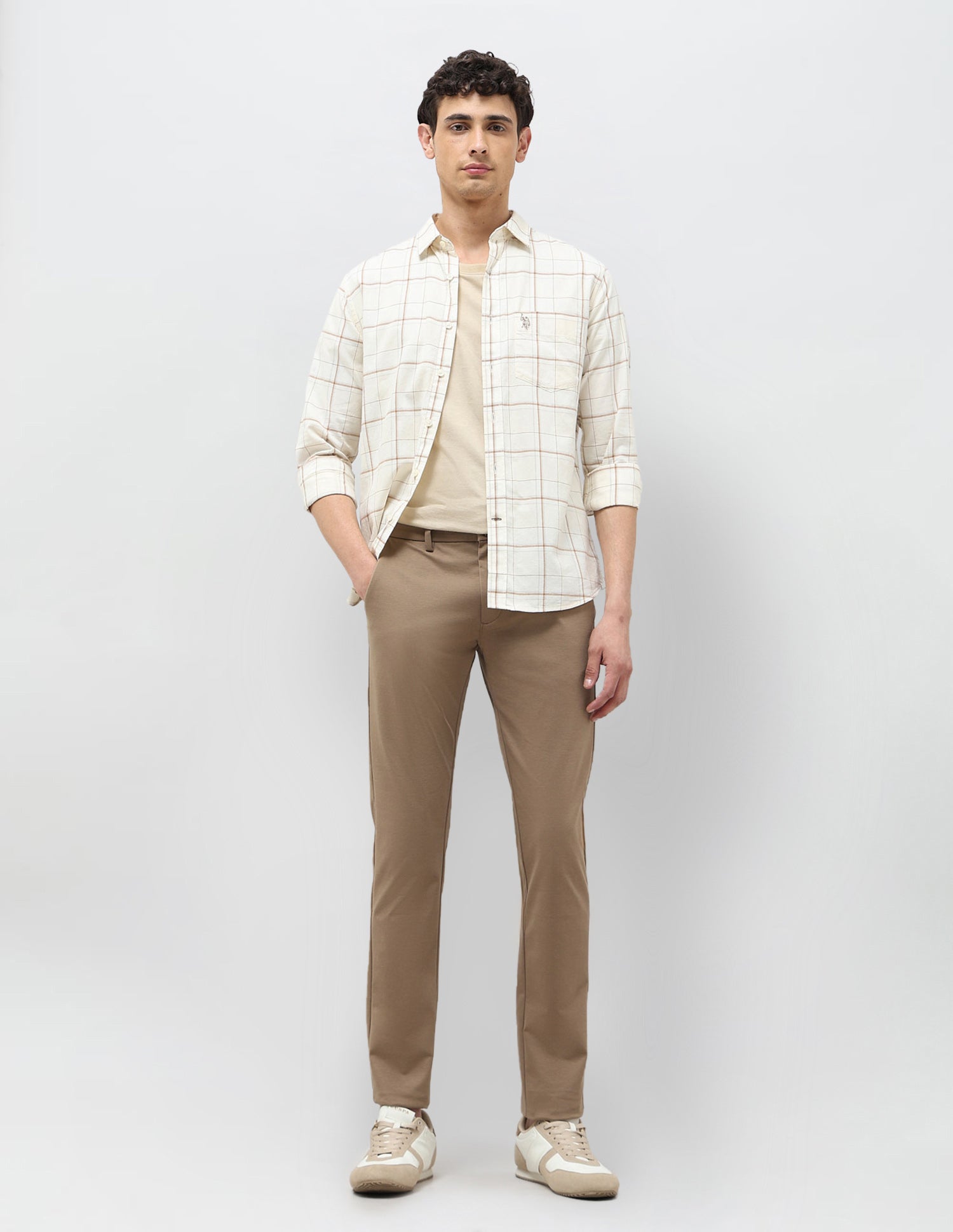 Satin Slim Fit Trousers Khaki - U.S. Polo Assn. India | Large