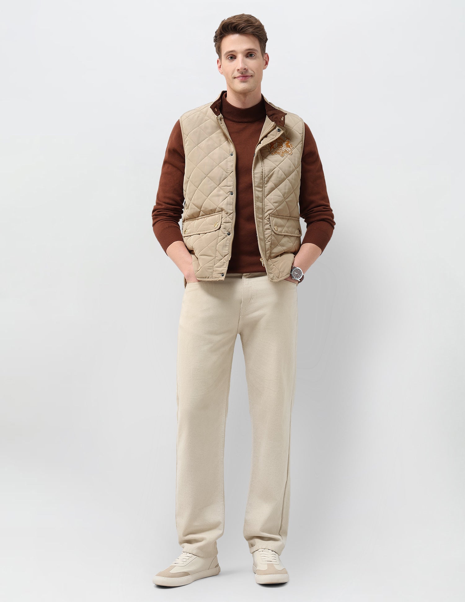 High Neck Solid Quilted Jacket Beige - U.S. POLO ASSN. | Large