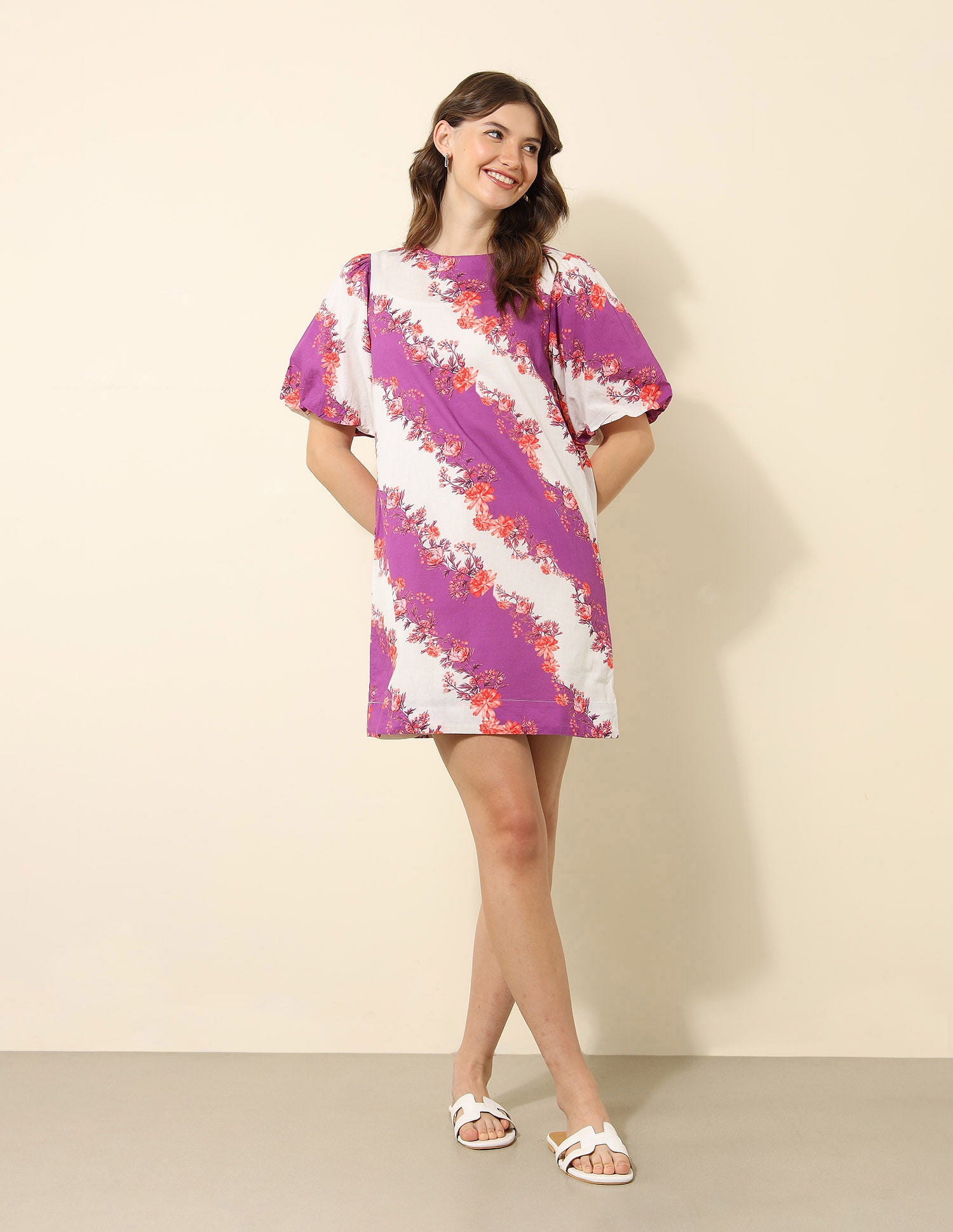 Puff Sleeve Floral Printed Dress Multi-colour - U.S. POLO ASSN. | Large