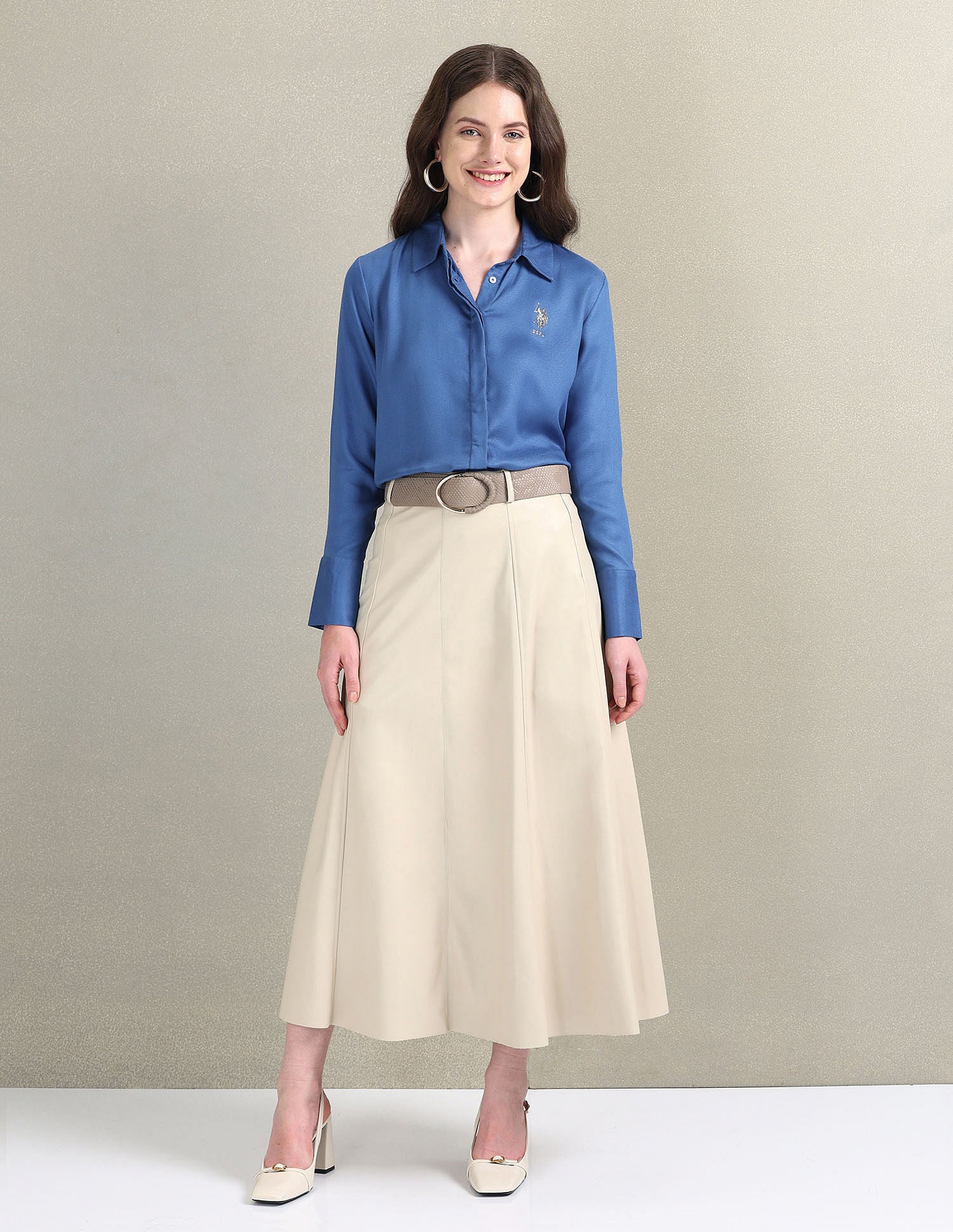 Metallic Logo Solid Shirt Blue - U.S. POLO ASSN. | Large