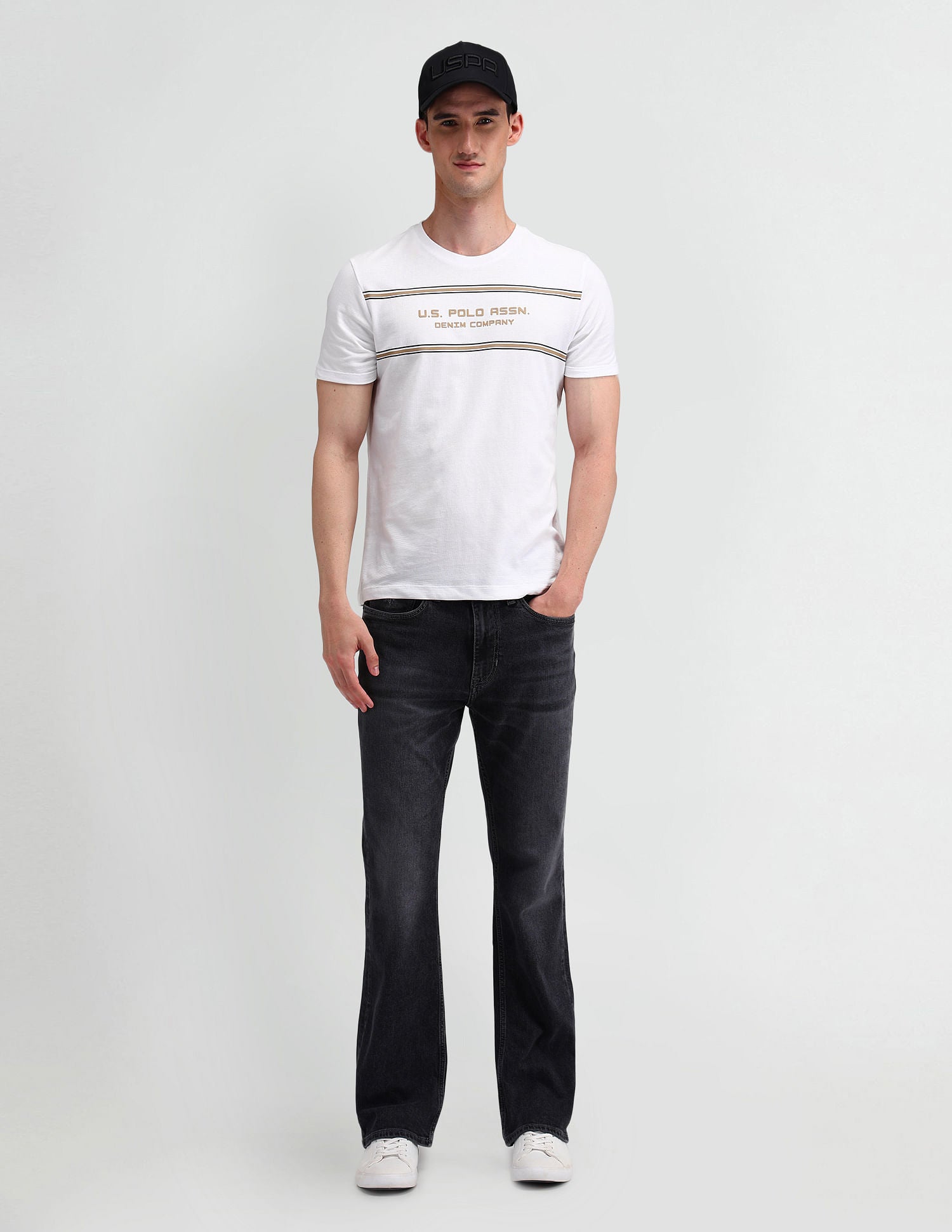 Muscle Fit Horizontal Striped T-Shirt White - U.S. Polo Assn. India | Large