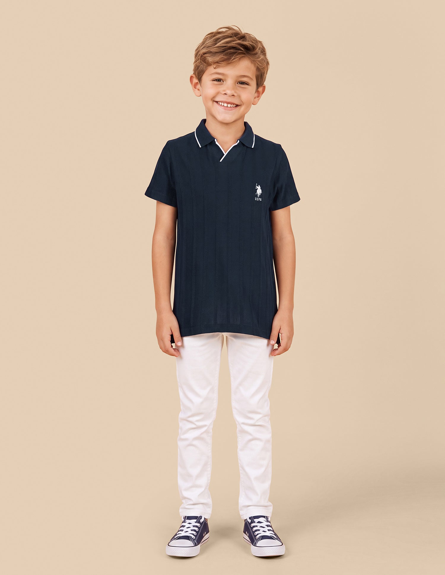 Vertical Striped Patterned Knit Polo Shirt Navy - U.S. Polo Assn. India | Large
