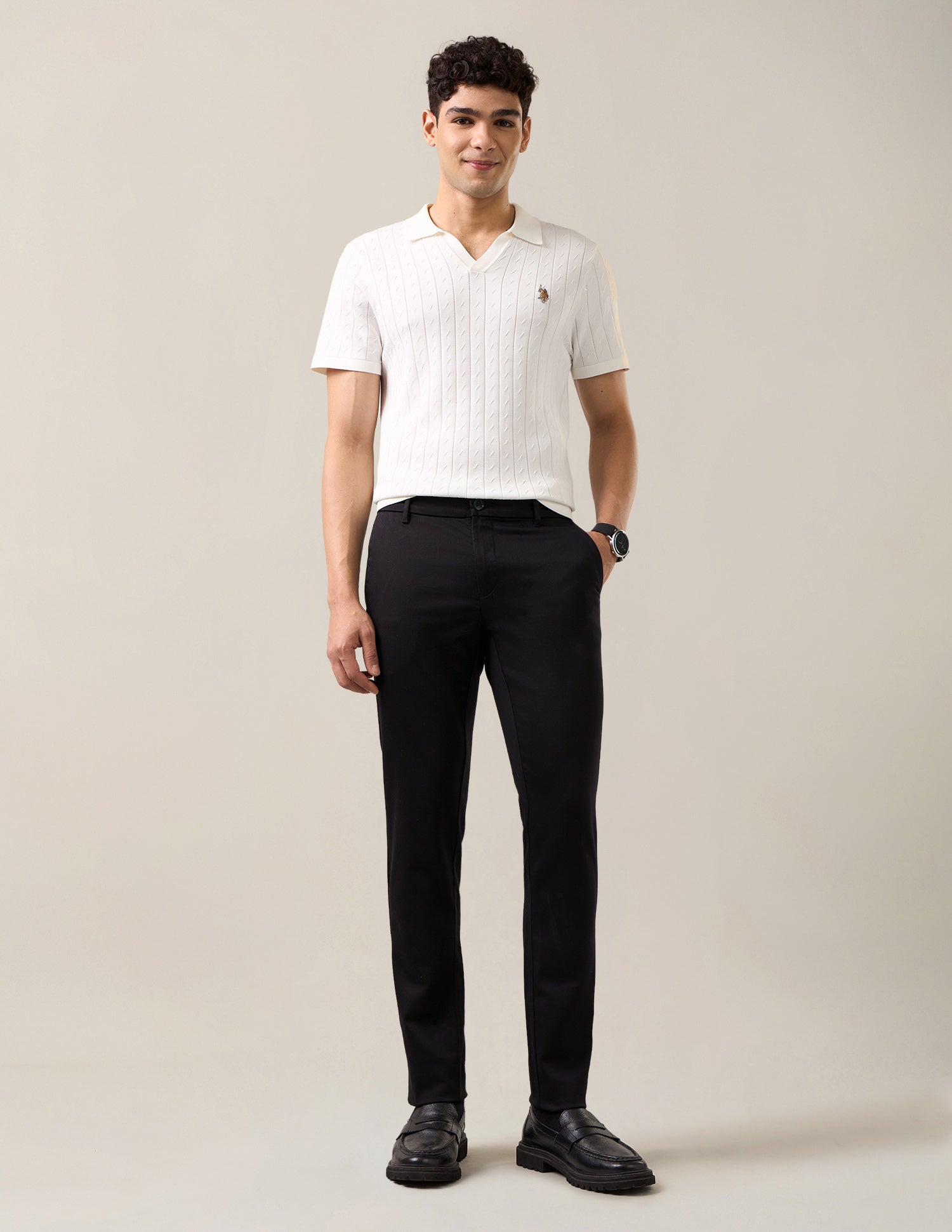 Mid Rise Austin Slim Fit Trousers Black - U.S. Polo Assn. India | Large
