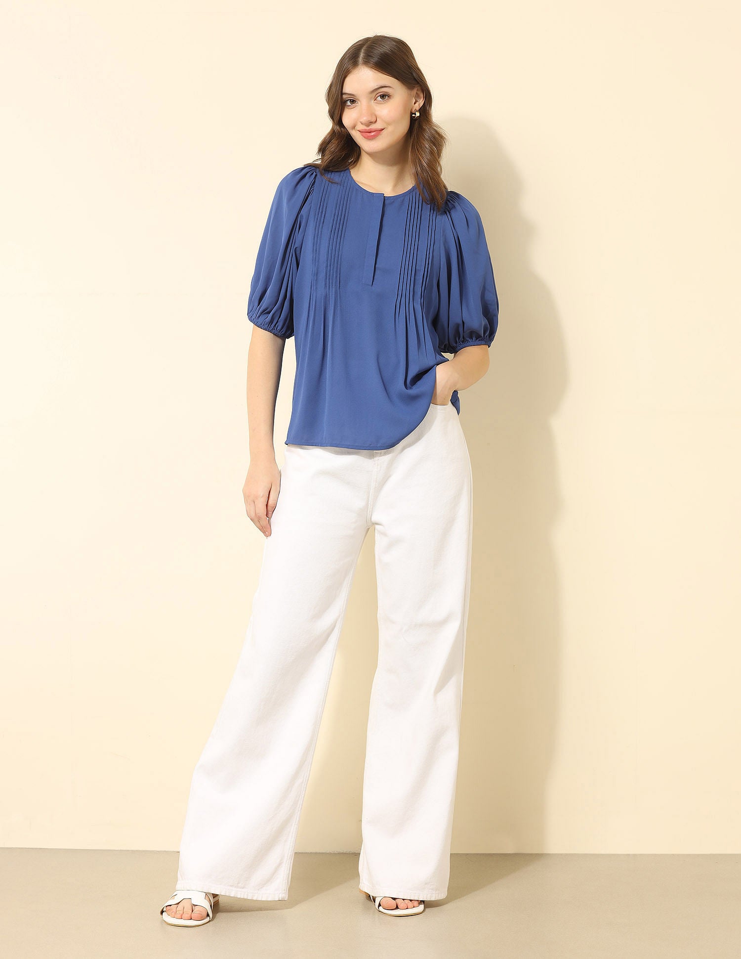 Pintuck Yoke Top Blue - U.S. POLO ASSN. | Large