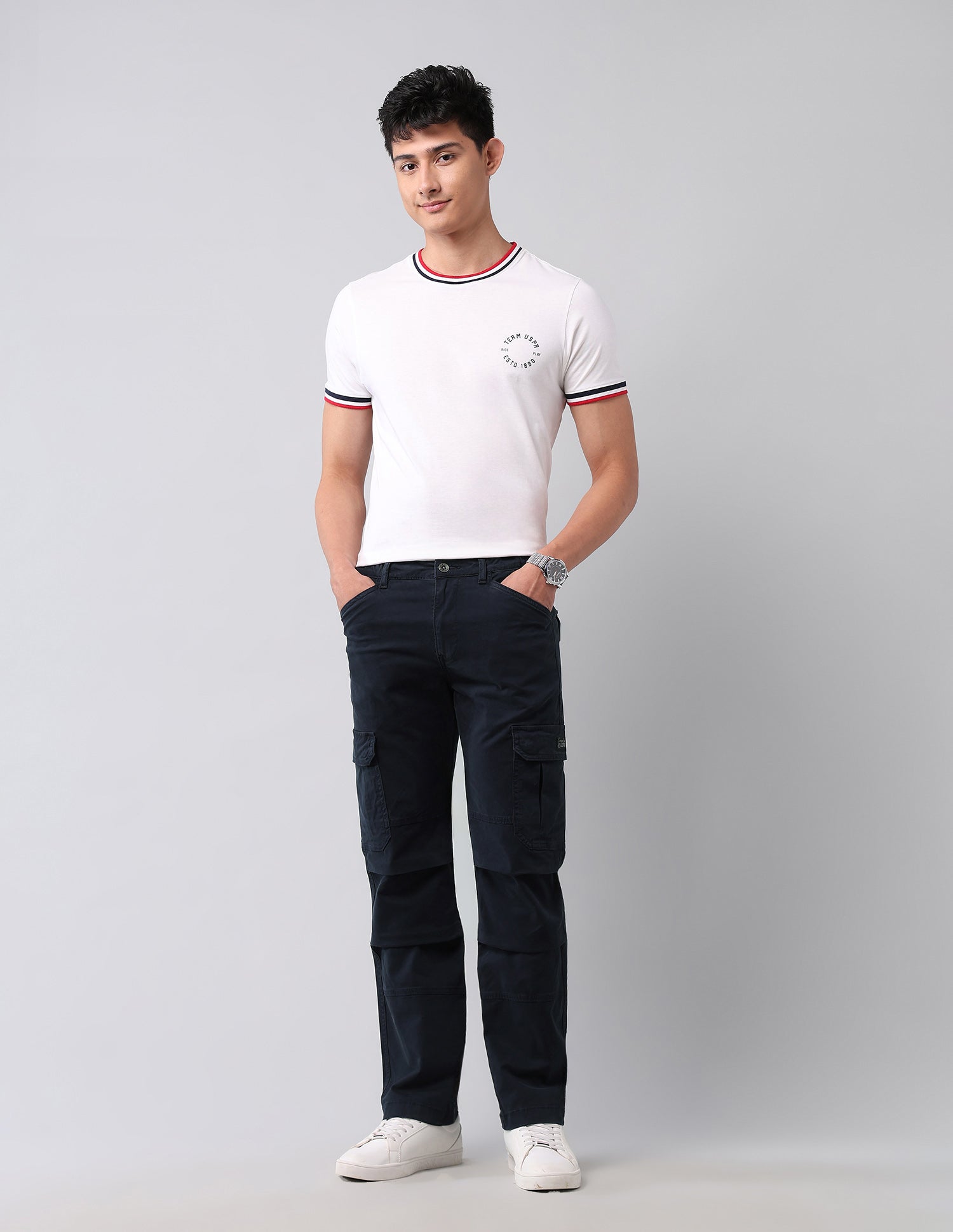 Straight Fit Pure Cotton Cargos Navy - U.S. Polo Assn. India | Large