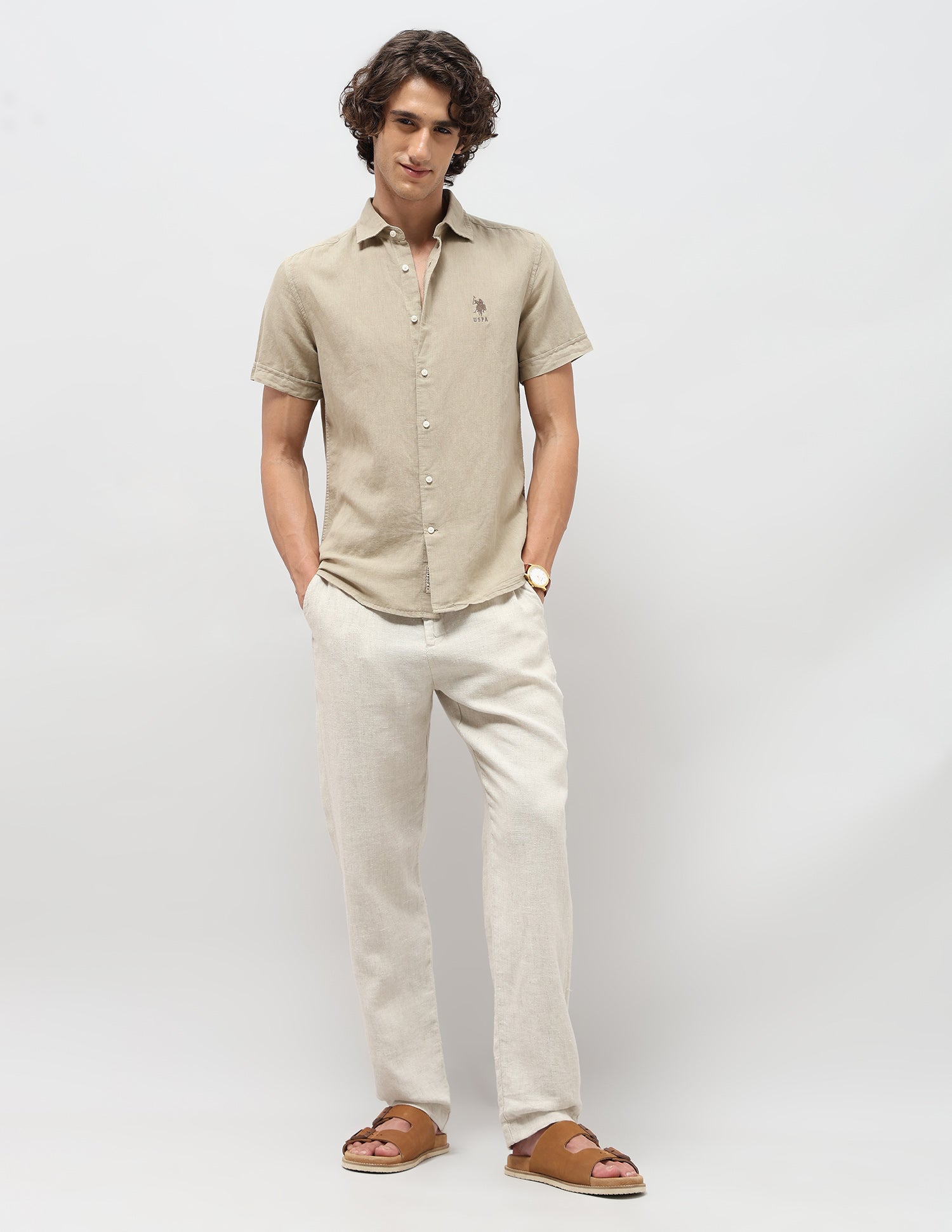 Solid Regular Fit Shirt Light Olive - U.S. Polo Assn. India | Large