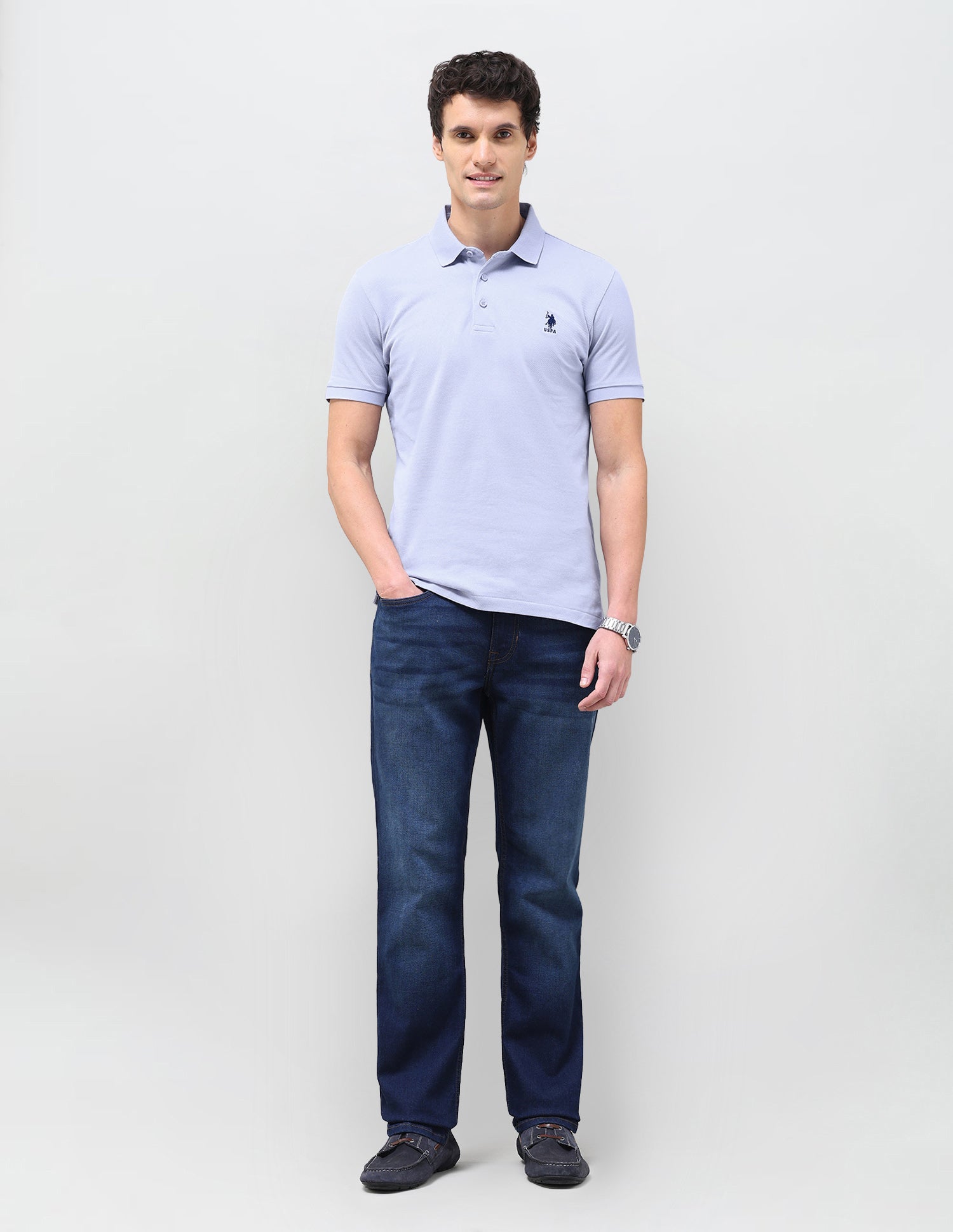 Solid Slim Fit Polo Shirt Light Blue - U.S. Polo Assn. India | Large