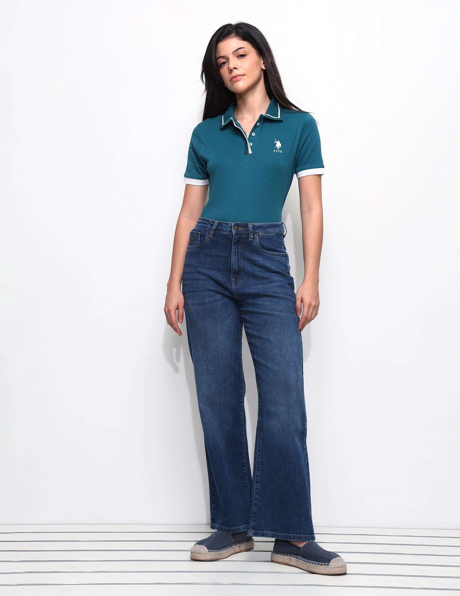 High Rise Wide Leg Jeans Blue - U.S. Polo Assn. India | Large