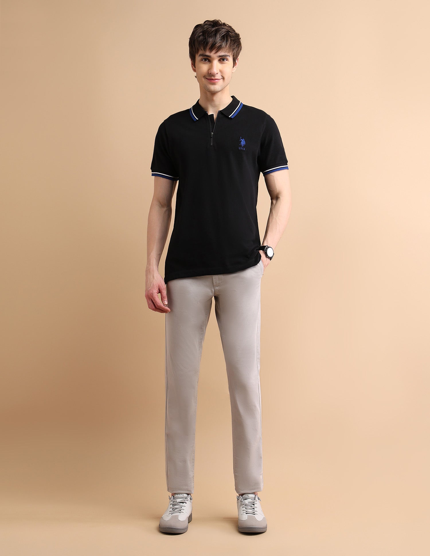 Tipped Zipper Polo Shirt Black - U.S. POLO ASSN. | Large