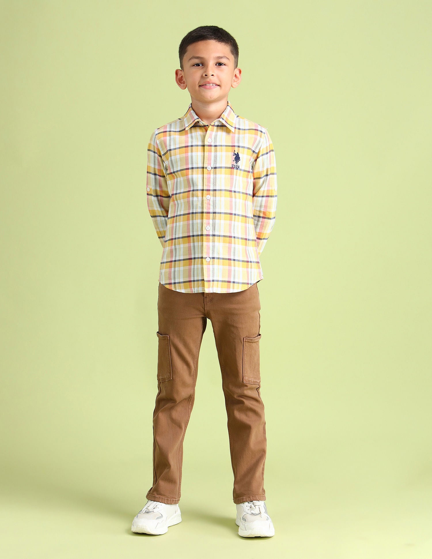 Dobby Regular Fit Checked Shirt Medium Yellow - U.S. POLO ASSN. | Large