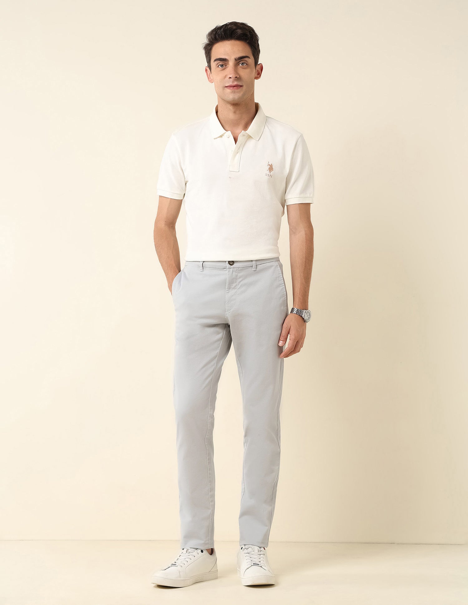 Austin Slim Fit Satin Trousers Light Grey - U.S. Polo Assn. India | Large