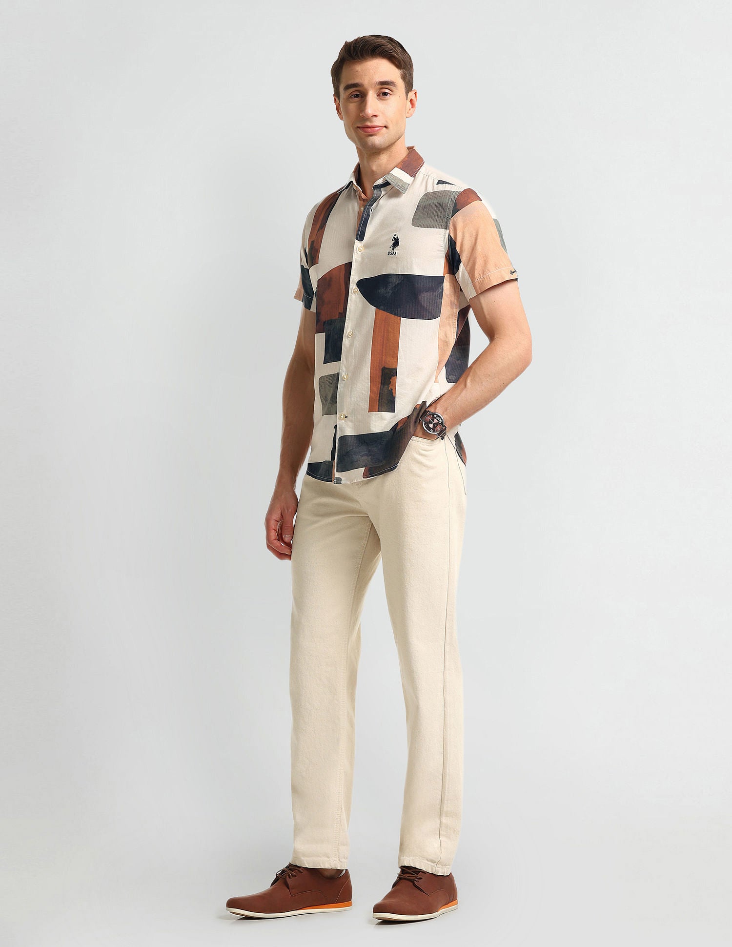 Abstract Print Slim Fit Shirt White - U.S. Polo Assn. India | Large