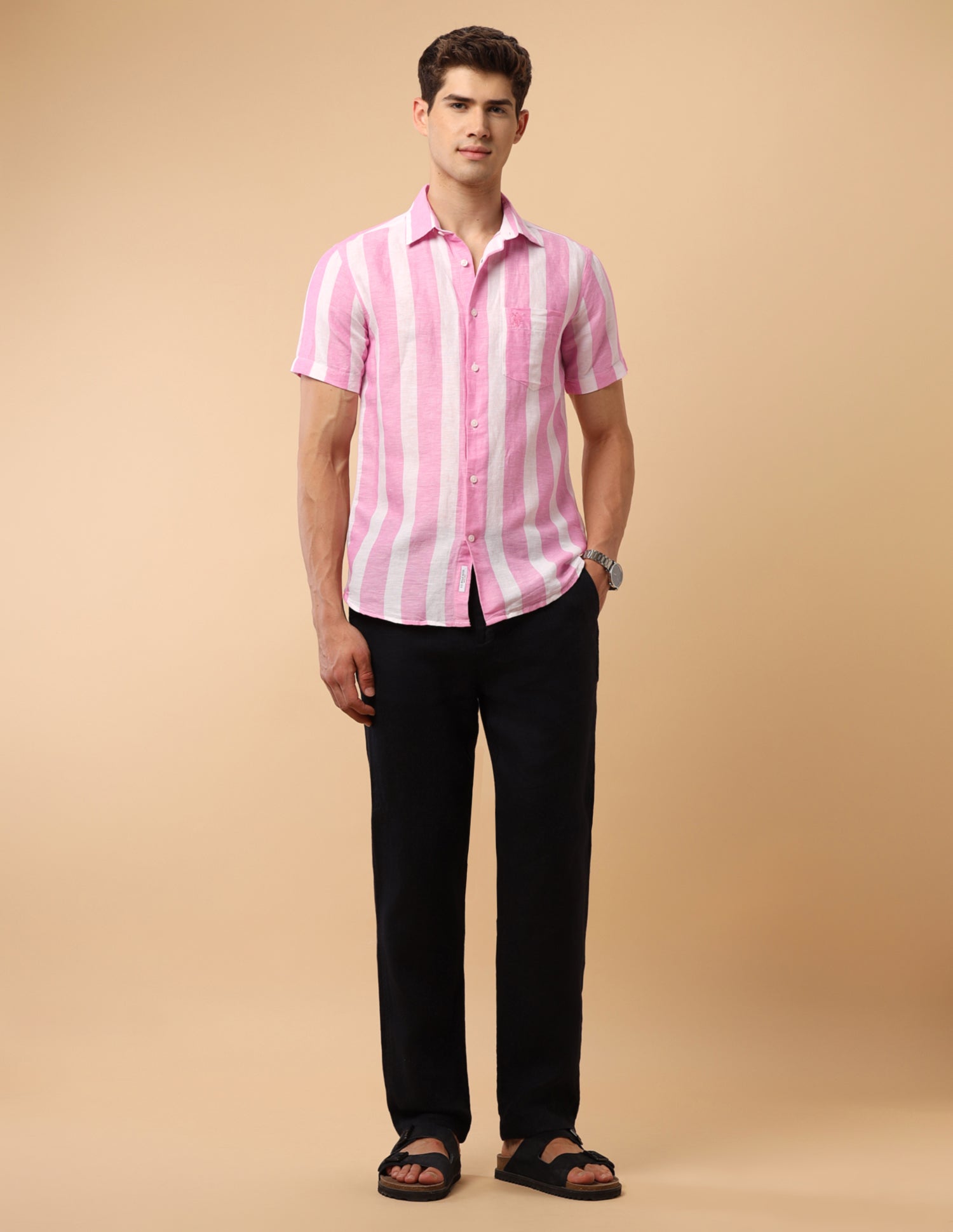 Pacho X Vertical Striped Regular Fit Shirt Pink - U.S. Polo Assn. India | Large
