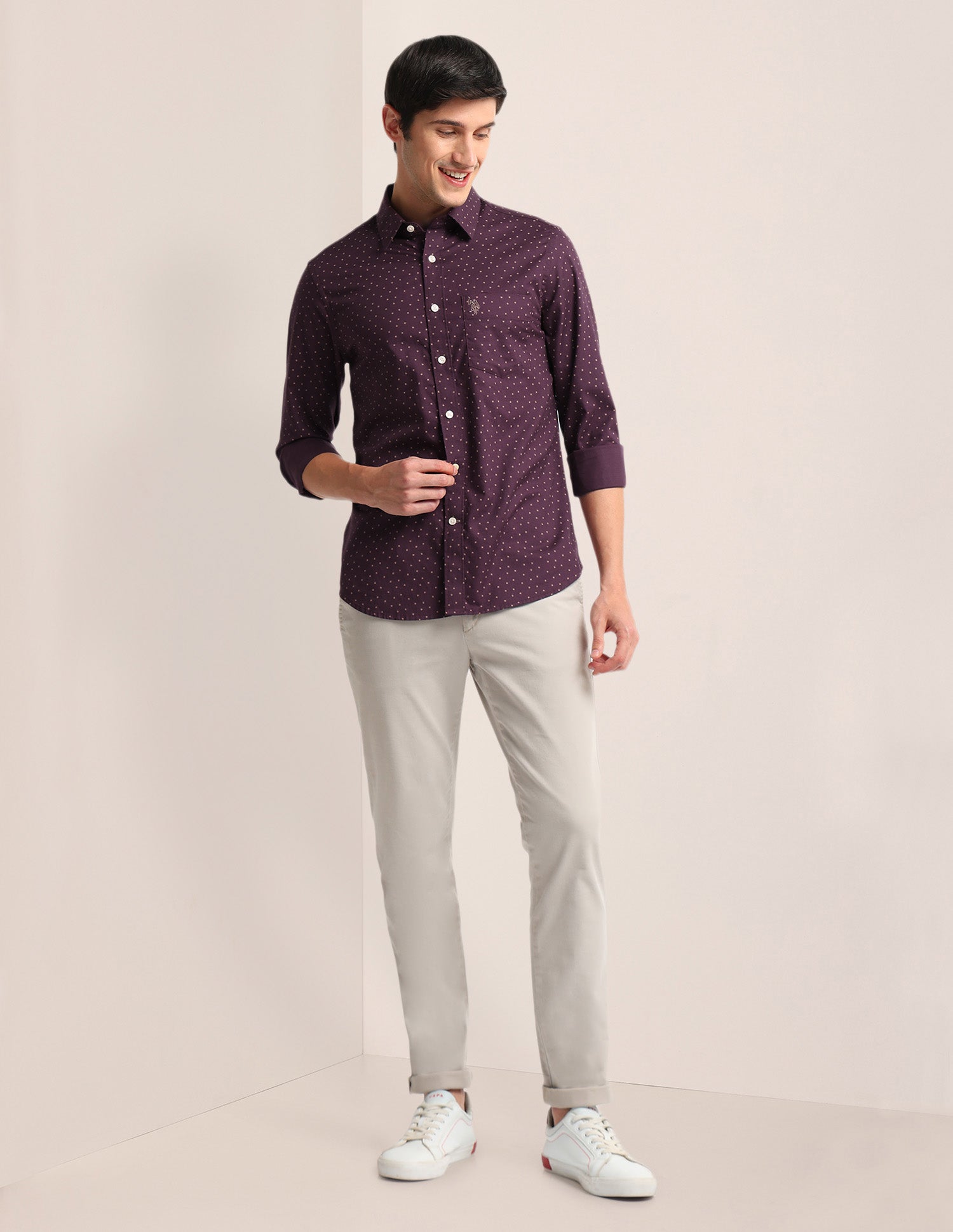 Geometric Print Dobby Shirt Wine - U.S. Polo Assn. India | Large